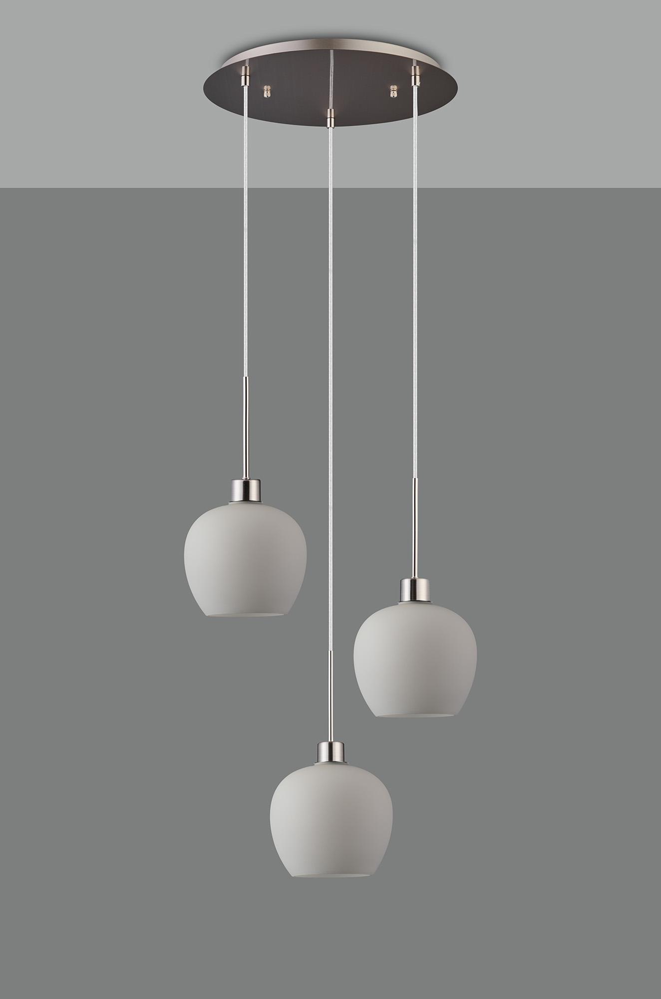Lori 40cm Round Pendant, 3 Light Adjustable E27, Satin Nickel/Opal Wine Shades