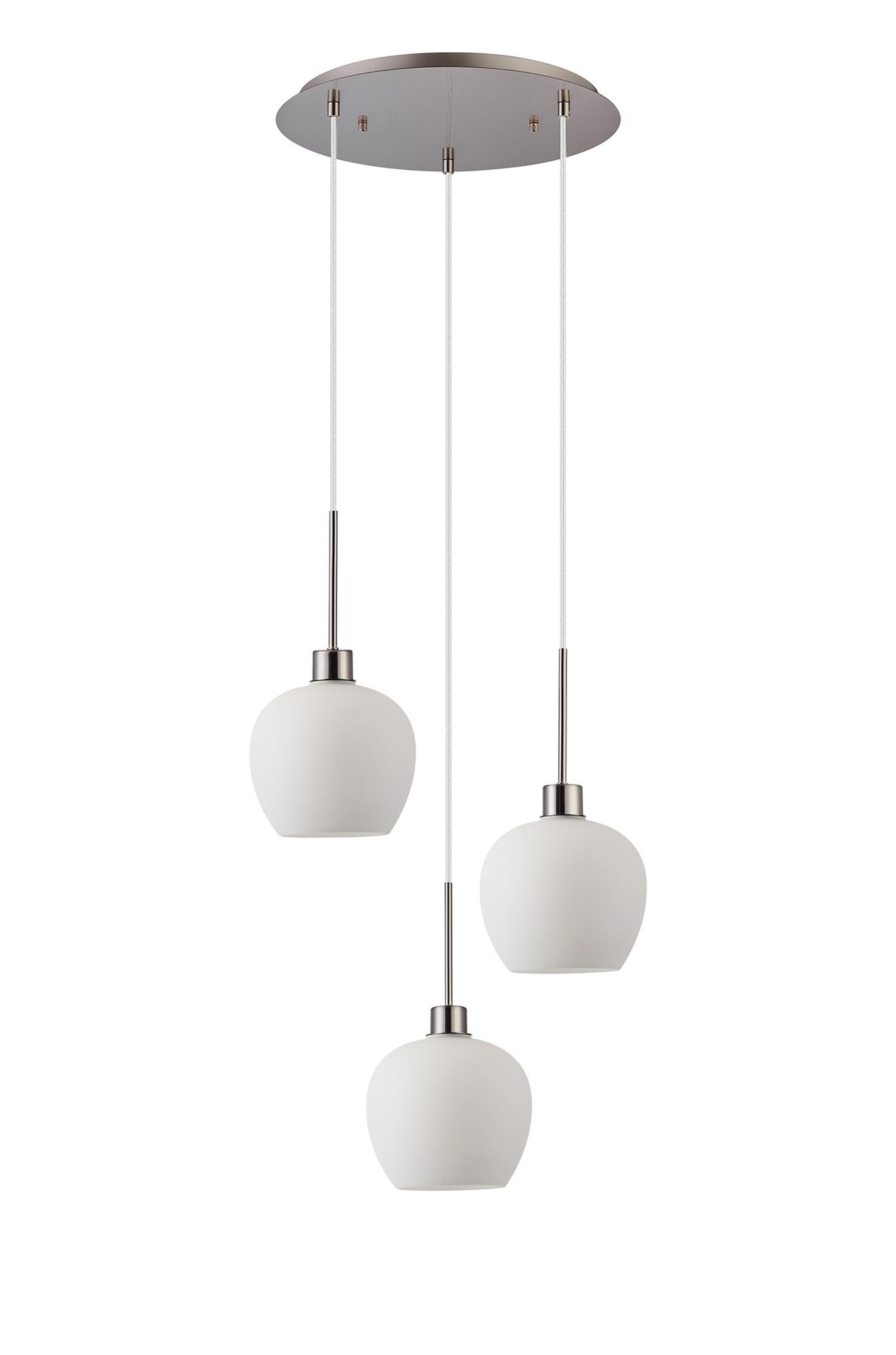 Lori 40cm Round Pendant, 3 Light Adjustable E27, Satin Nickel/Opal Wine Shades