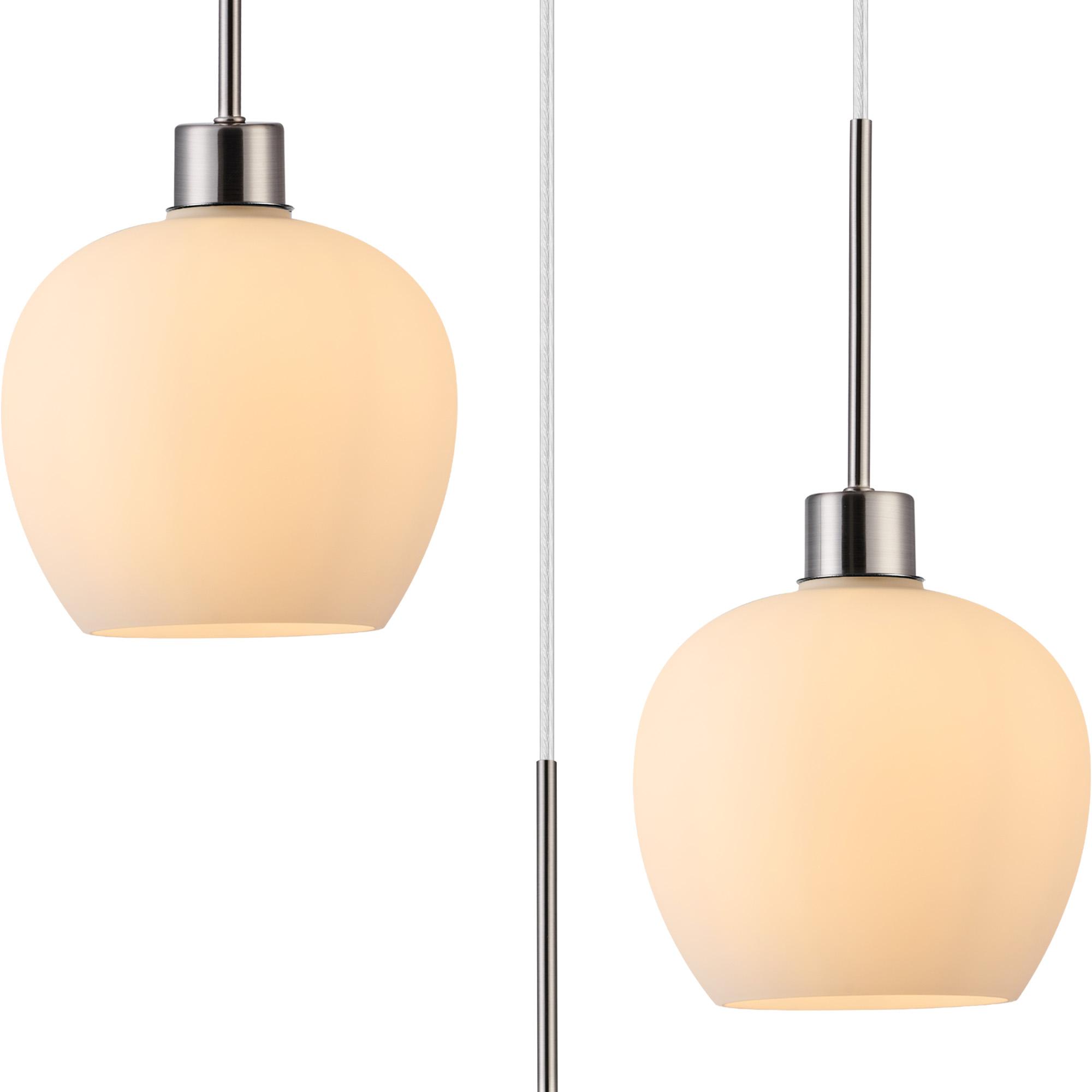 Lori 40cm Round Pendant, 3 Light Adjustable E27, Satin Nickel/Opal Wine Shades