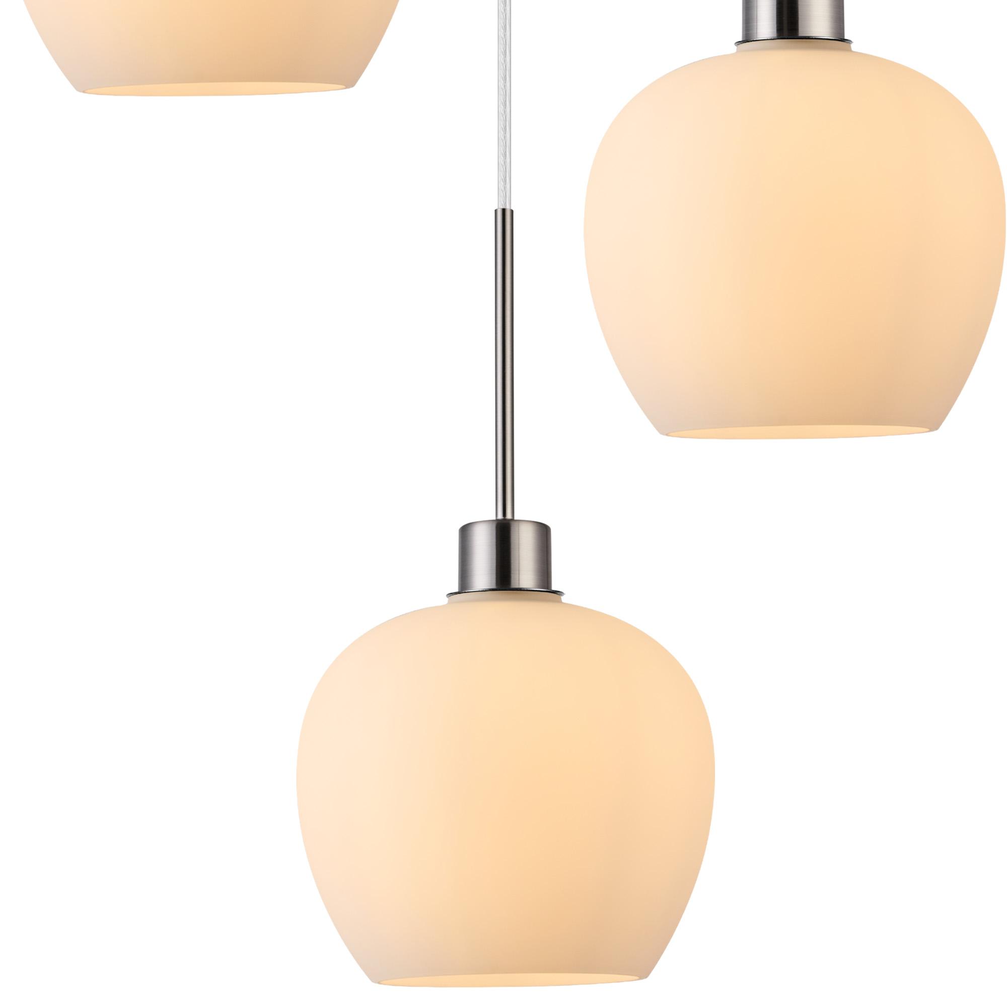 Lori 40cm Round Pendant, 3 Light Adjustable E27, Satin Nickel/Opal Wine Shades