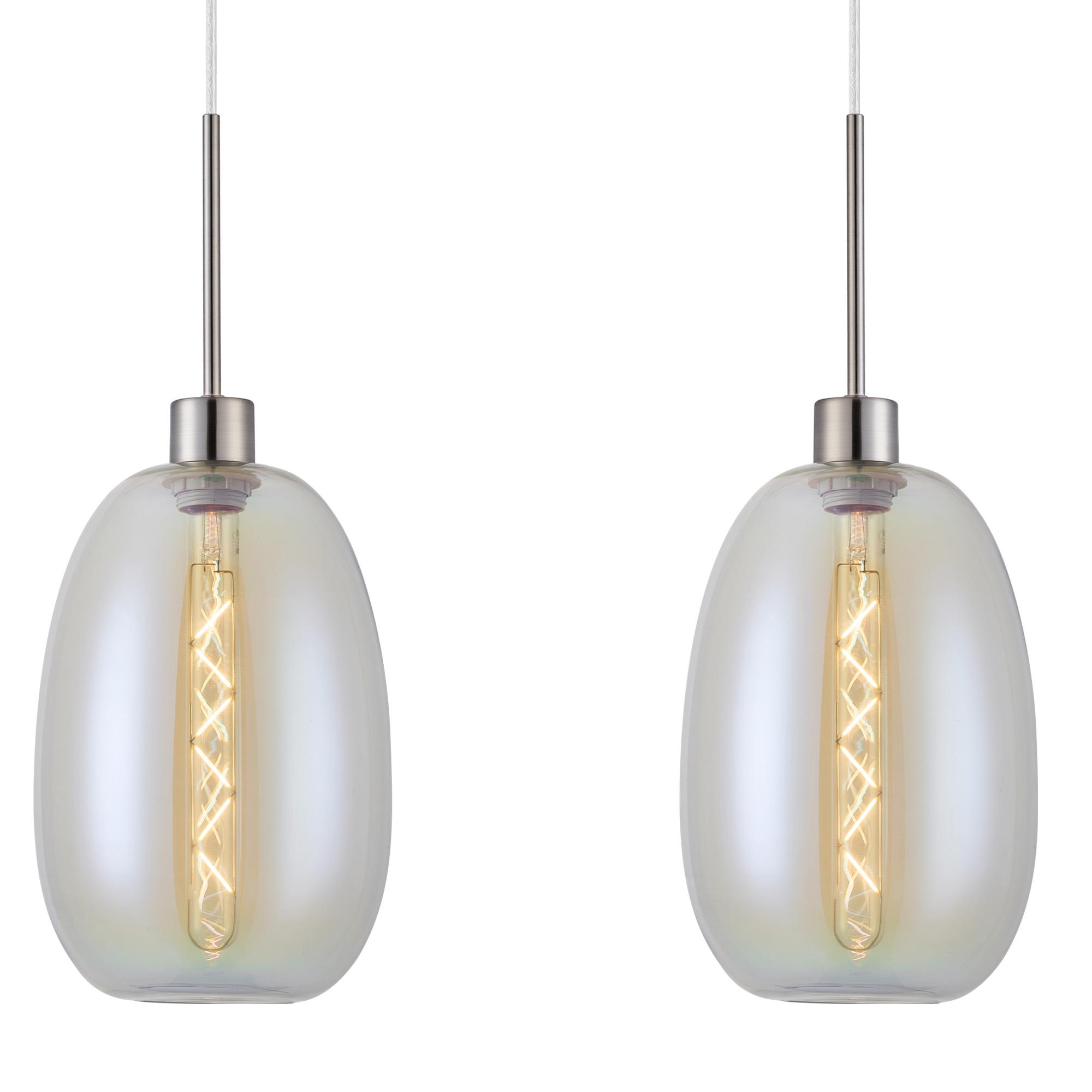 Lori Linear Pendant, 3 Light Adjustable E27, Satin Nickel/Iridescent Slim Curved Trapezium Shades