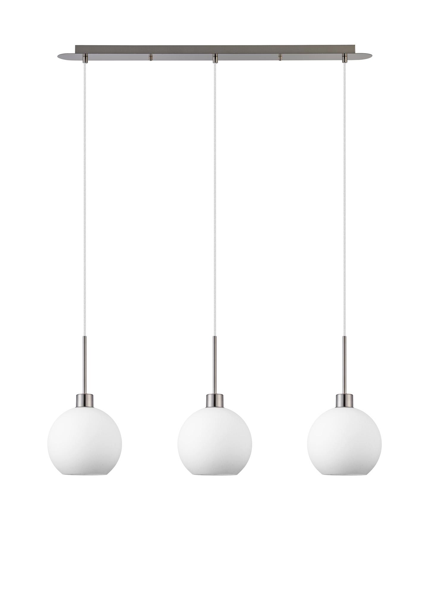 Lori Linear Pendant, 3 Light Adjustable E27, Satin Nickel/Opal Open Mouth Round Globe Shades
