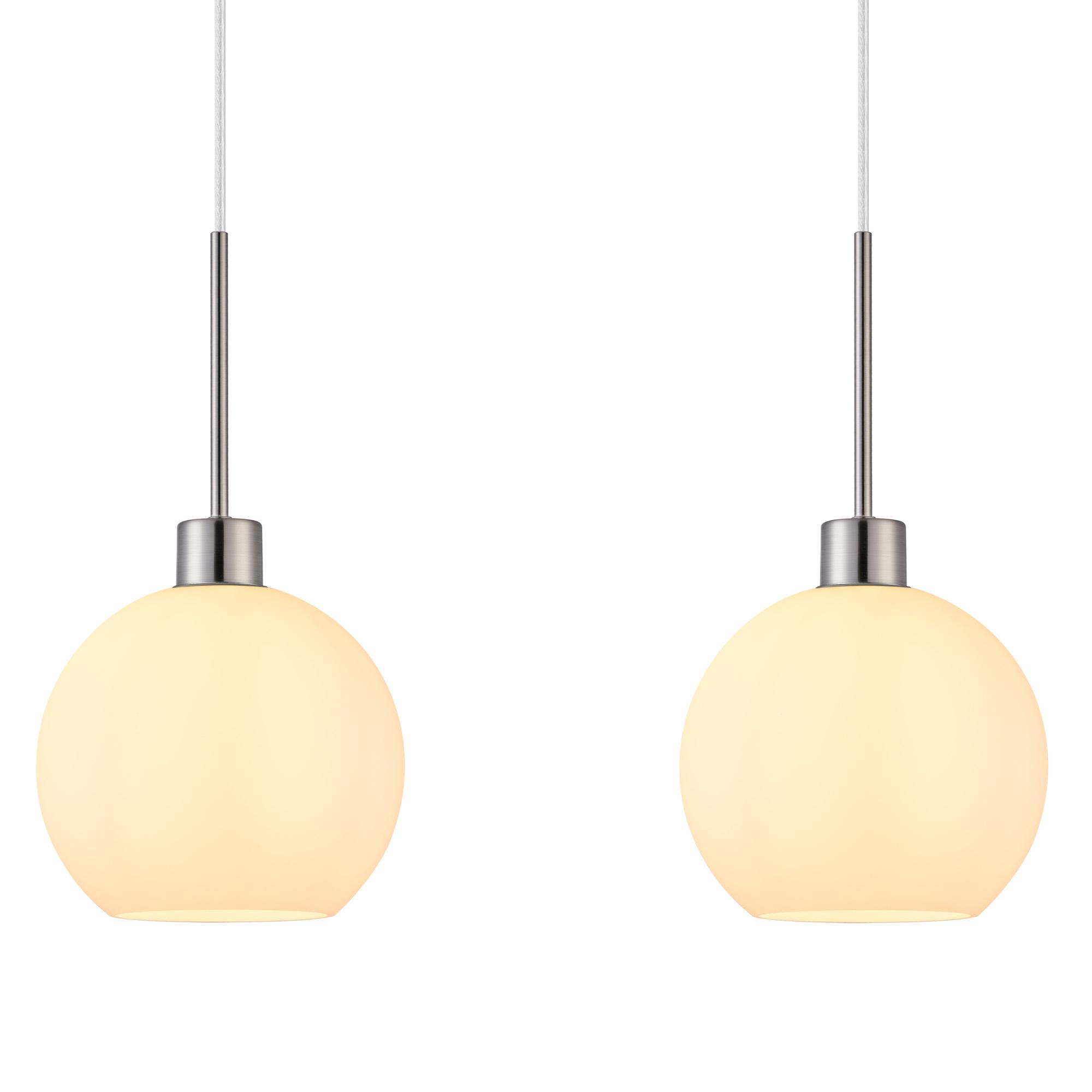 Lori Linear Pendant, 3 Light Adjustable E27, Satin Nickel/Opal Open Mouth Round Globe Shades