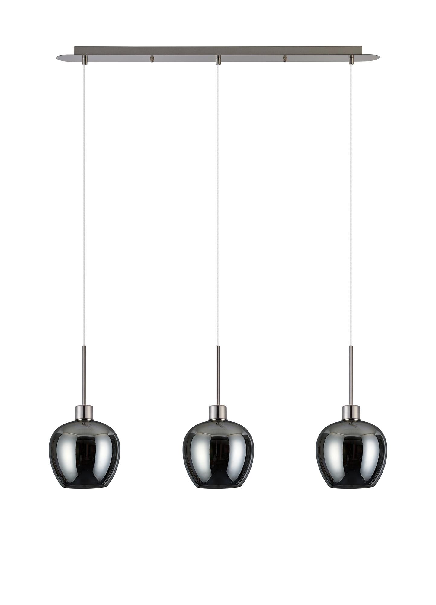 Lori Linear Pendant, 3 Light Adjustable E27, Satin Nickel/Chrome Wine Shades
