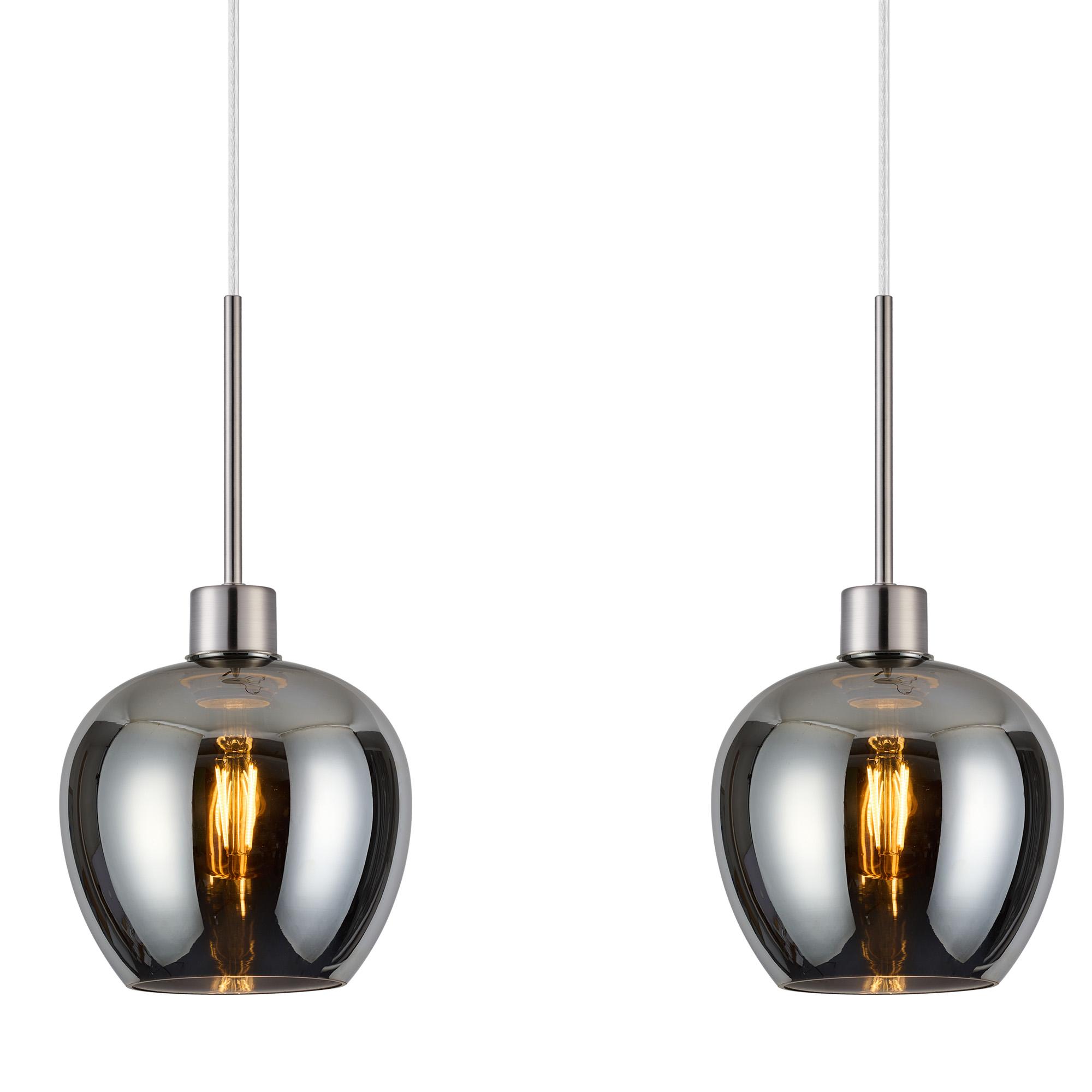 Lori Linear Pendant, 3 Light Adjustable E27, Satin Nickel/Chrome Wine Shades
