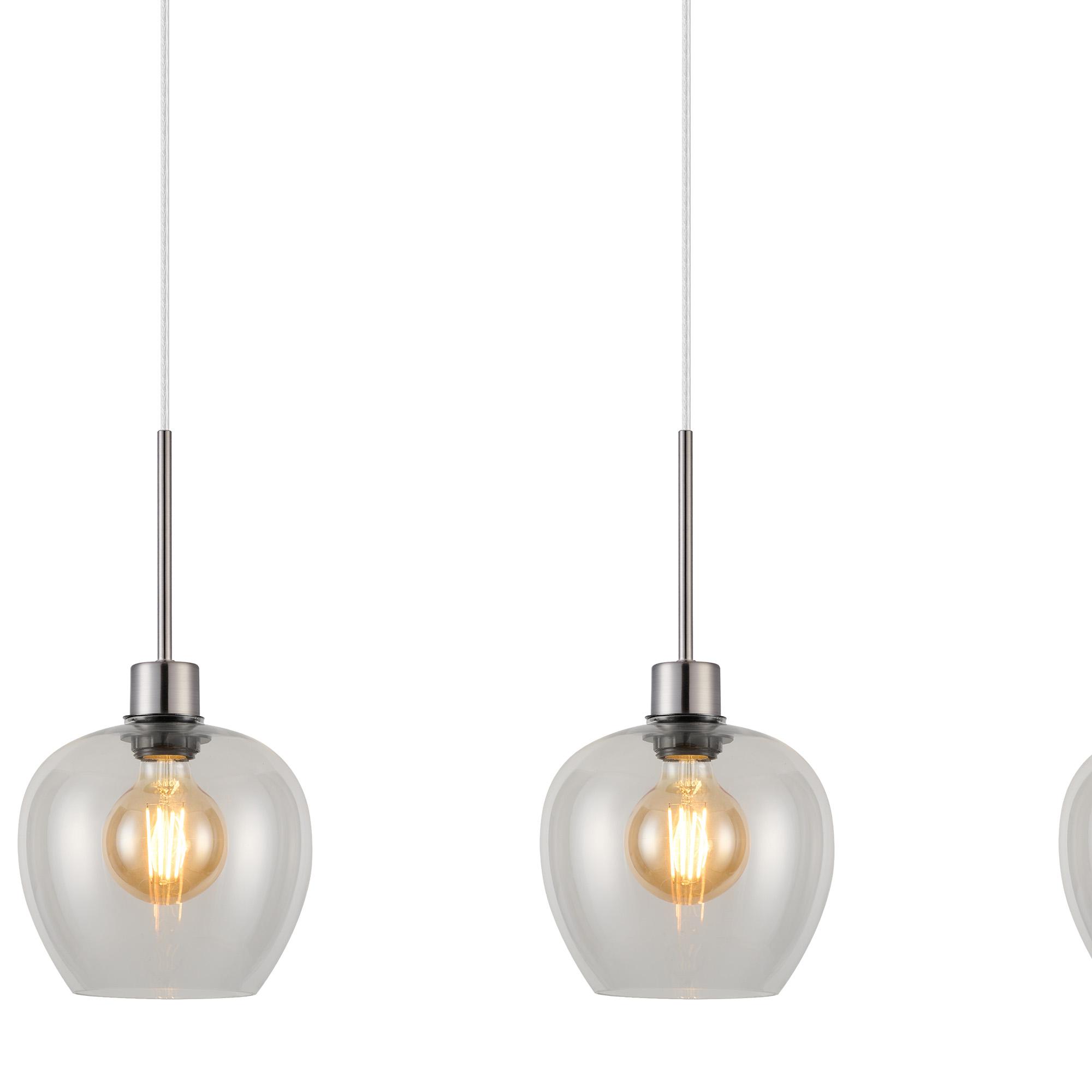 Lori Linear Pendant, 3 Light Adjustable E27, Satin Nickel/Clear Wine Shades