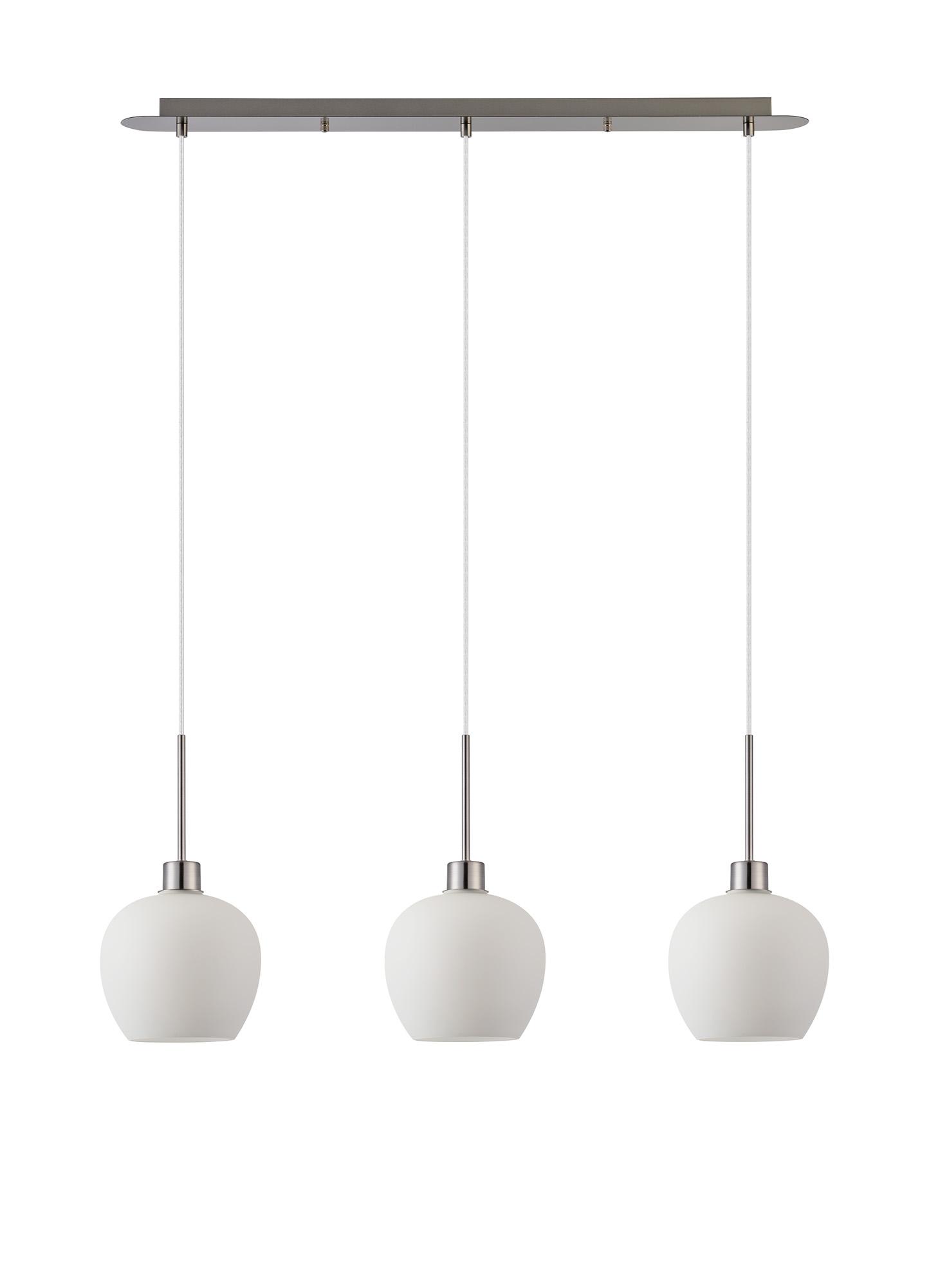 Lori Linear Pendant, 3 Light Adjustable E27, Satin Nickel/Opal Wine Shades