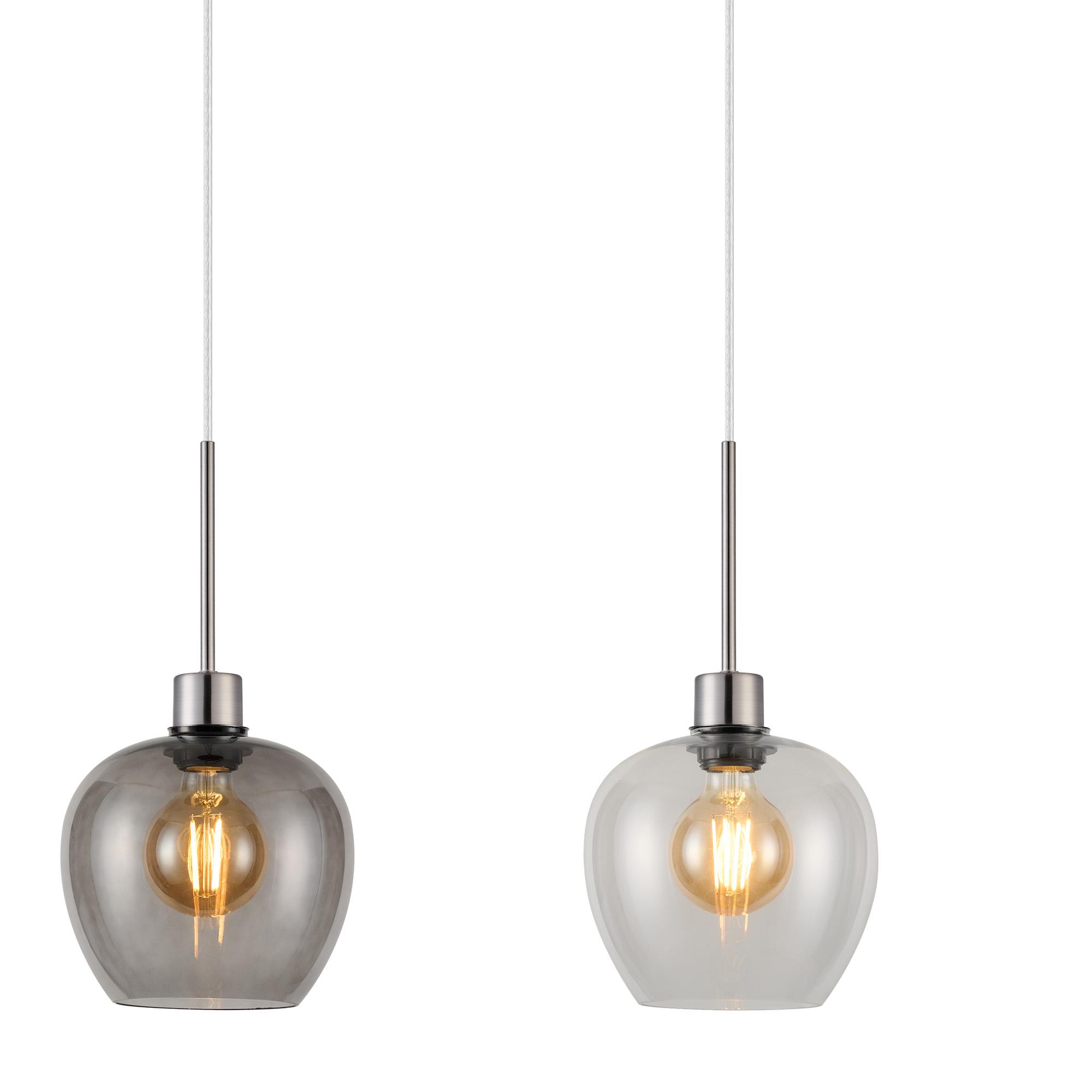 Lori Linear Pendant, 3 Light Adjustable E27, Satin Nickel/Clear/Smoke Wine Shades