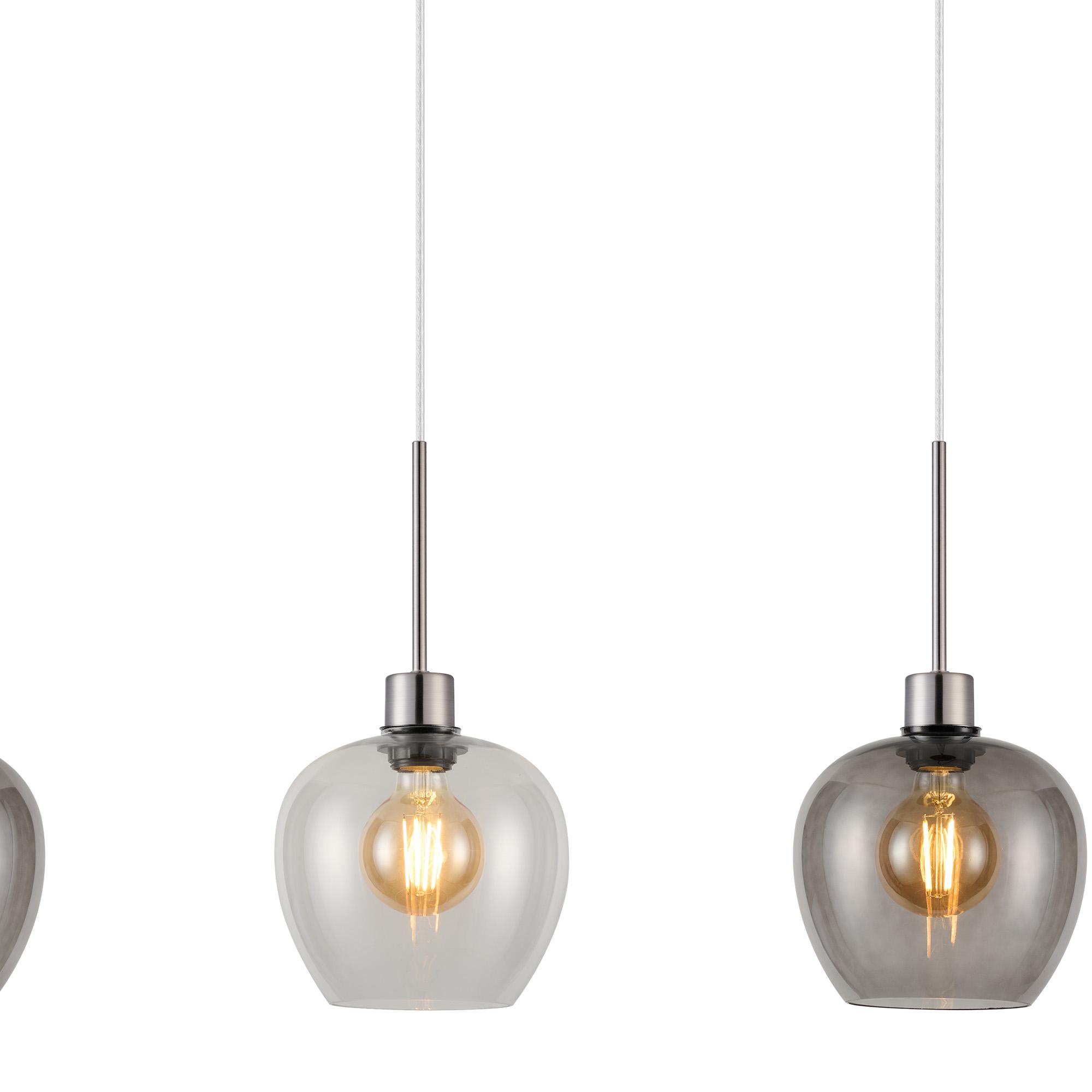 Lori Linear Pendant, 3 Light Adjustable E27, Satin Nickel/Clear/Smoke Wine Shades