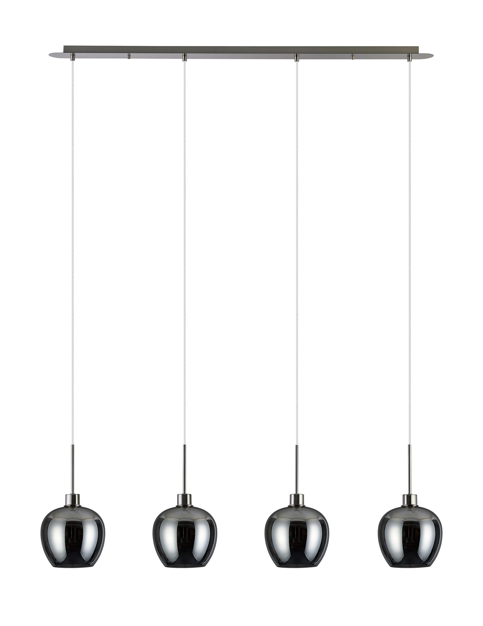 Lori Linear Pendant, 4 Light Adjustable E27, Satin Nickel/Chrome Wine Shades