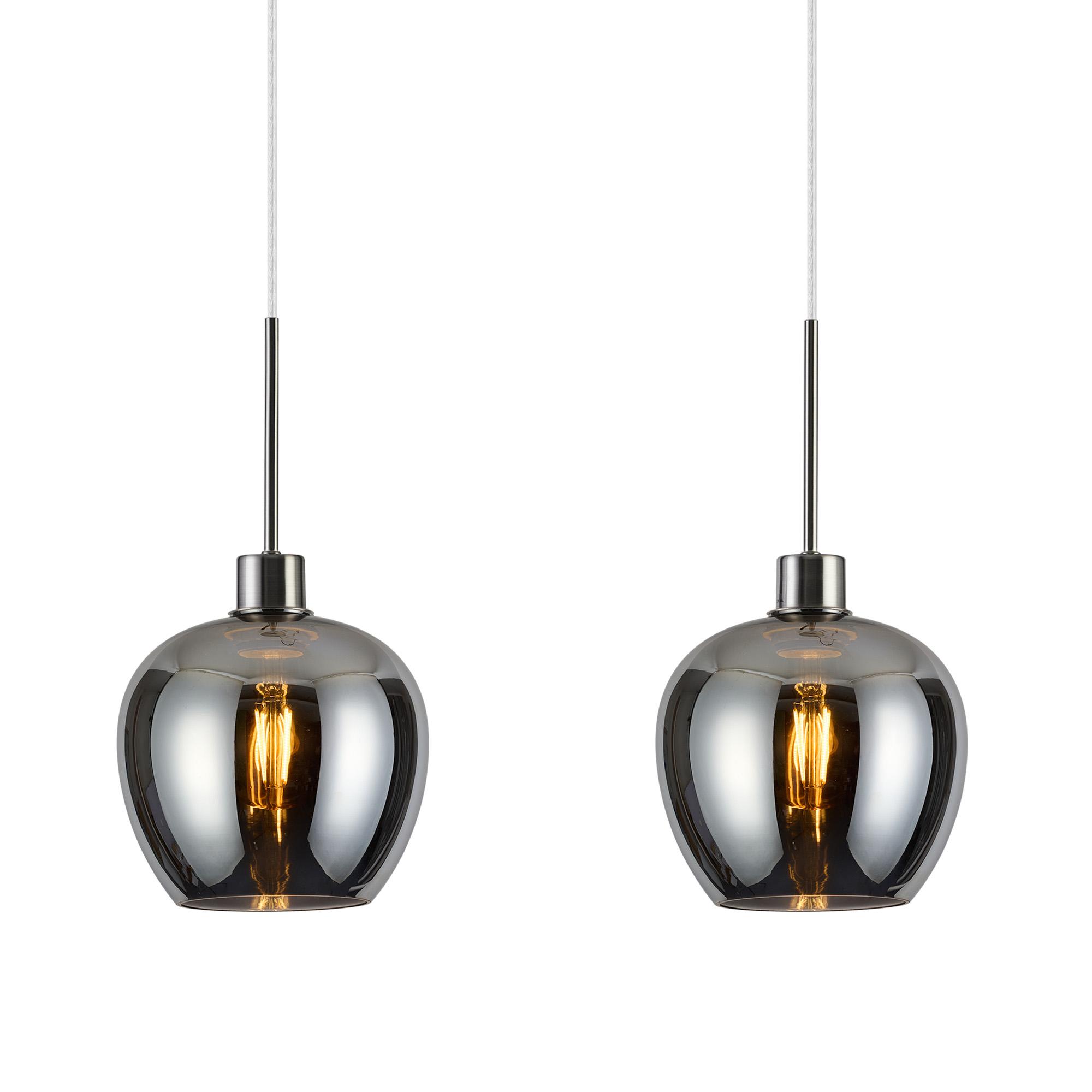 Lori Linear Pendant, 4 Light Adjustable E27, Satin Nickel/Chrome Wine Shades