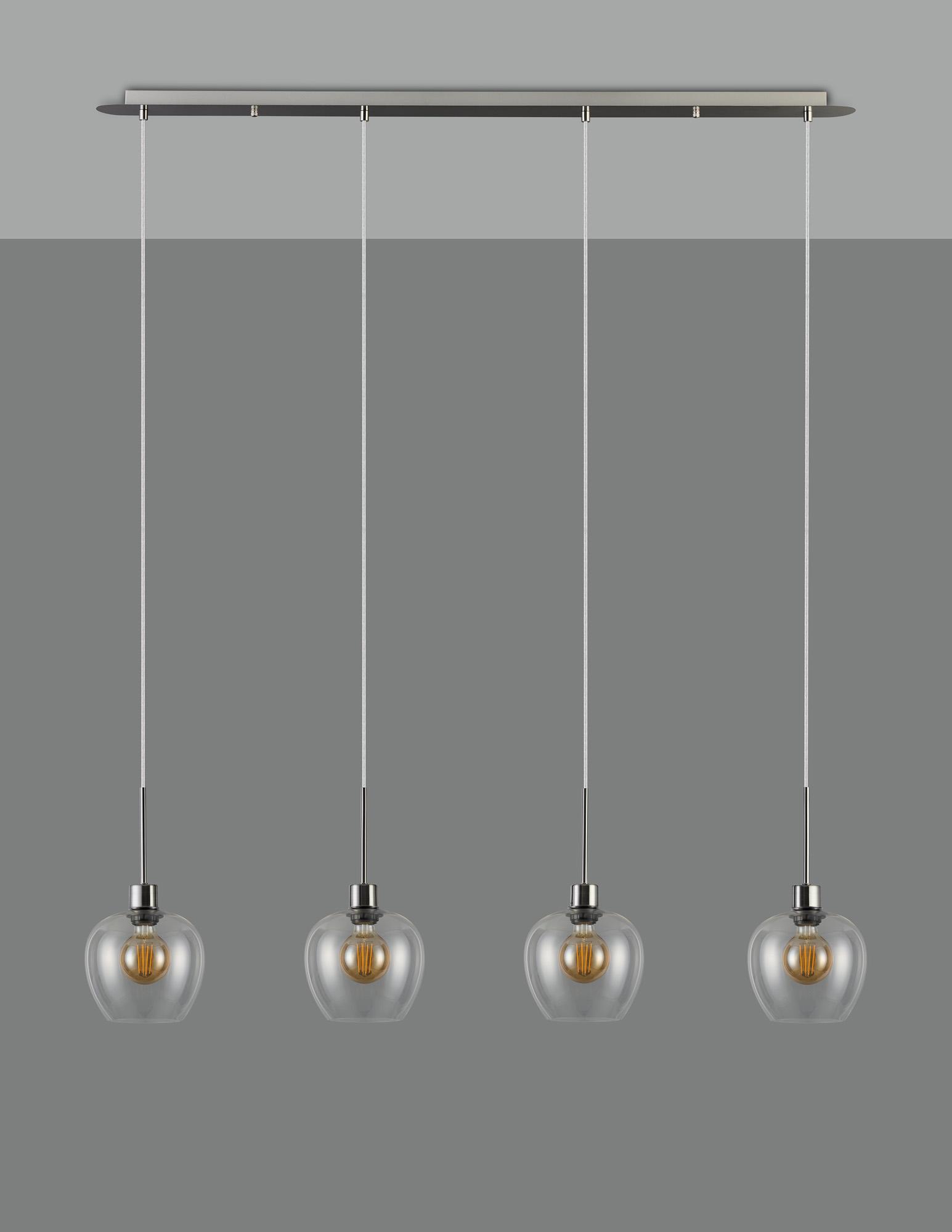 Lori Linear Pendant, 4 Light Adjustable E27, Satin Nickel/Clear Wine Shades