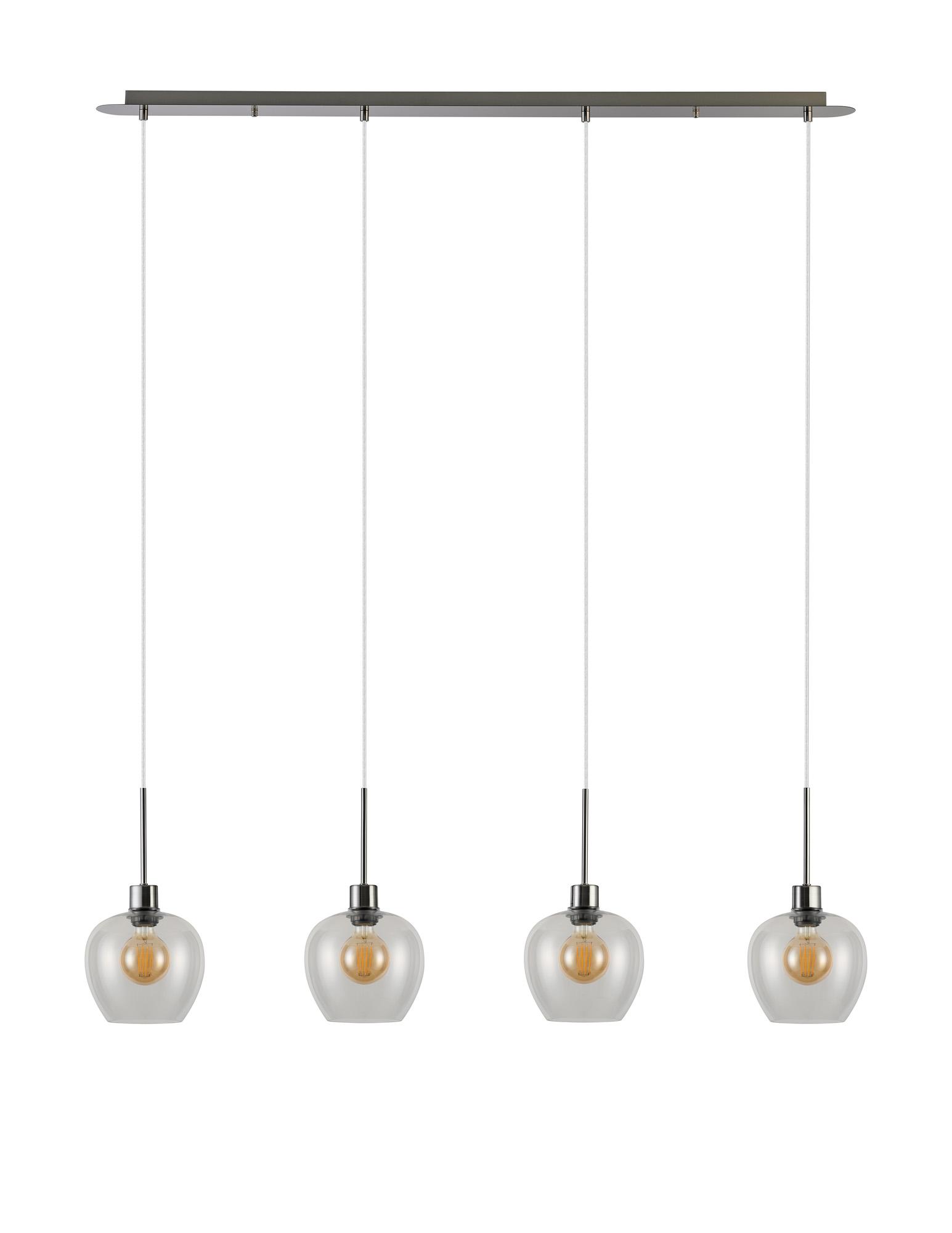 Lori Linear Pendant, 4 Light Adjustable E27, Satin Nickel/Clear Wine Shades