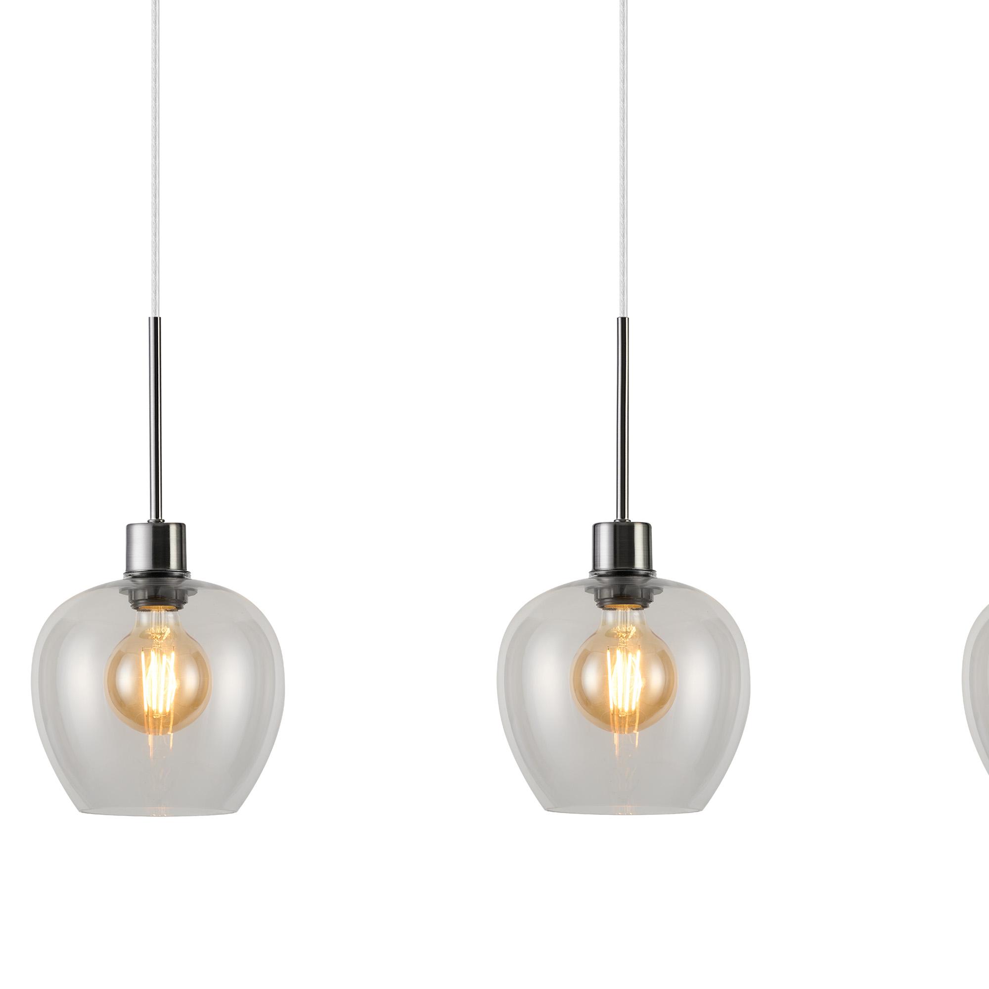 Lori Linear Pendant, 4 Light Adjustable E27, Satin Nickel/Clear Wine Shades