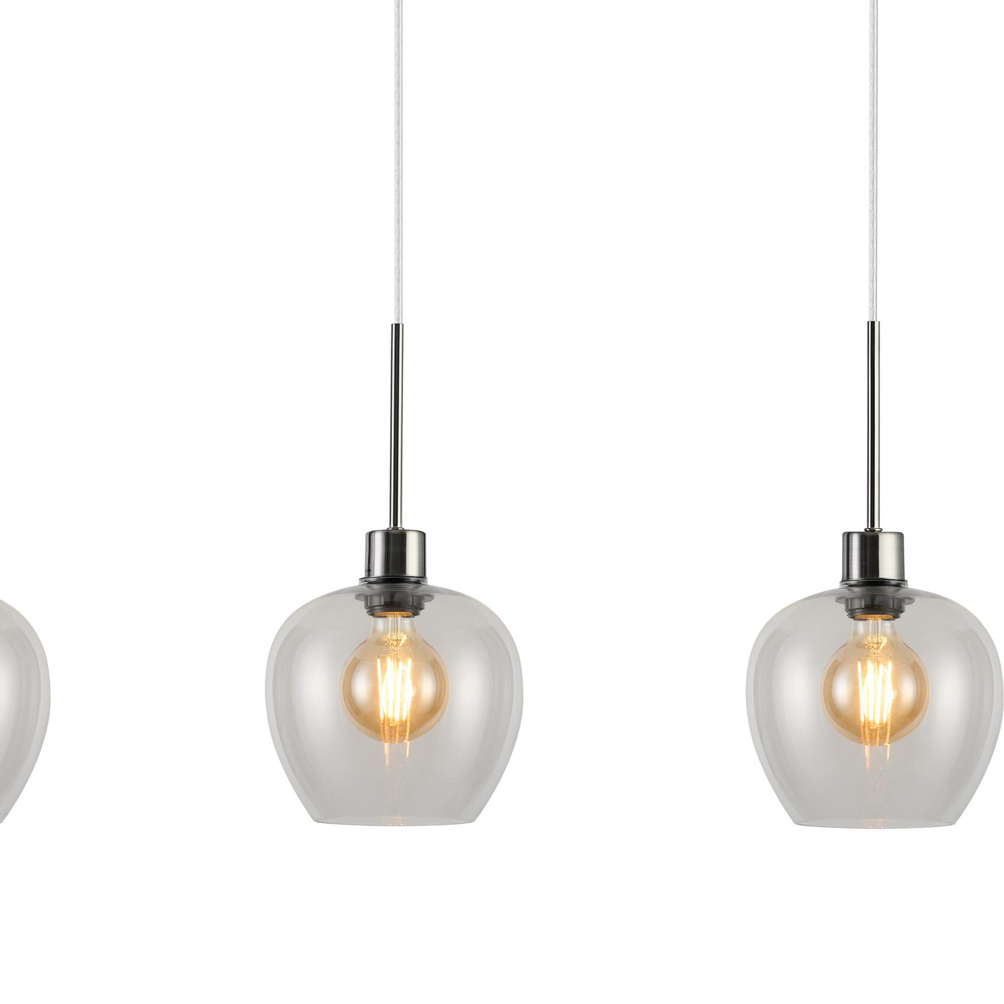 Lori Linear Pendant, 4 Light Adjustable E27, Satin Nickel/Clear Wine Shades