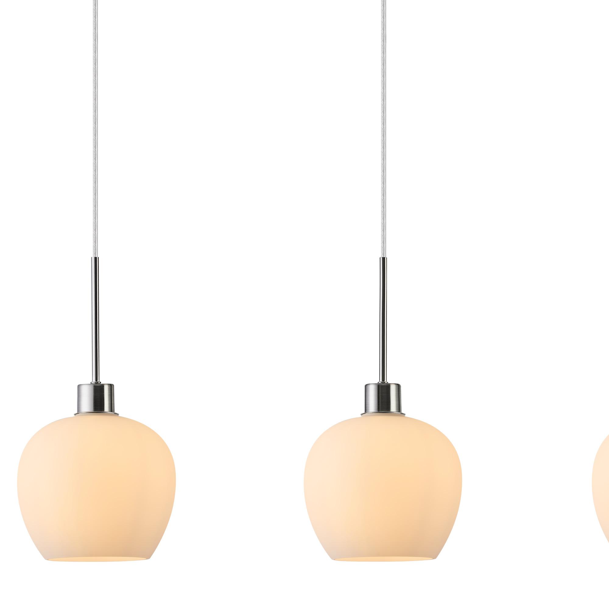 Lori Linear Pendant, 4 Light Adjustable E27, Satin Nickel/Opal Wine Shades