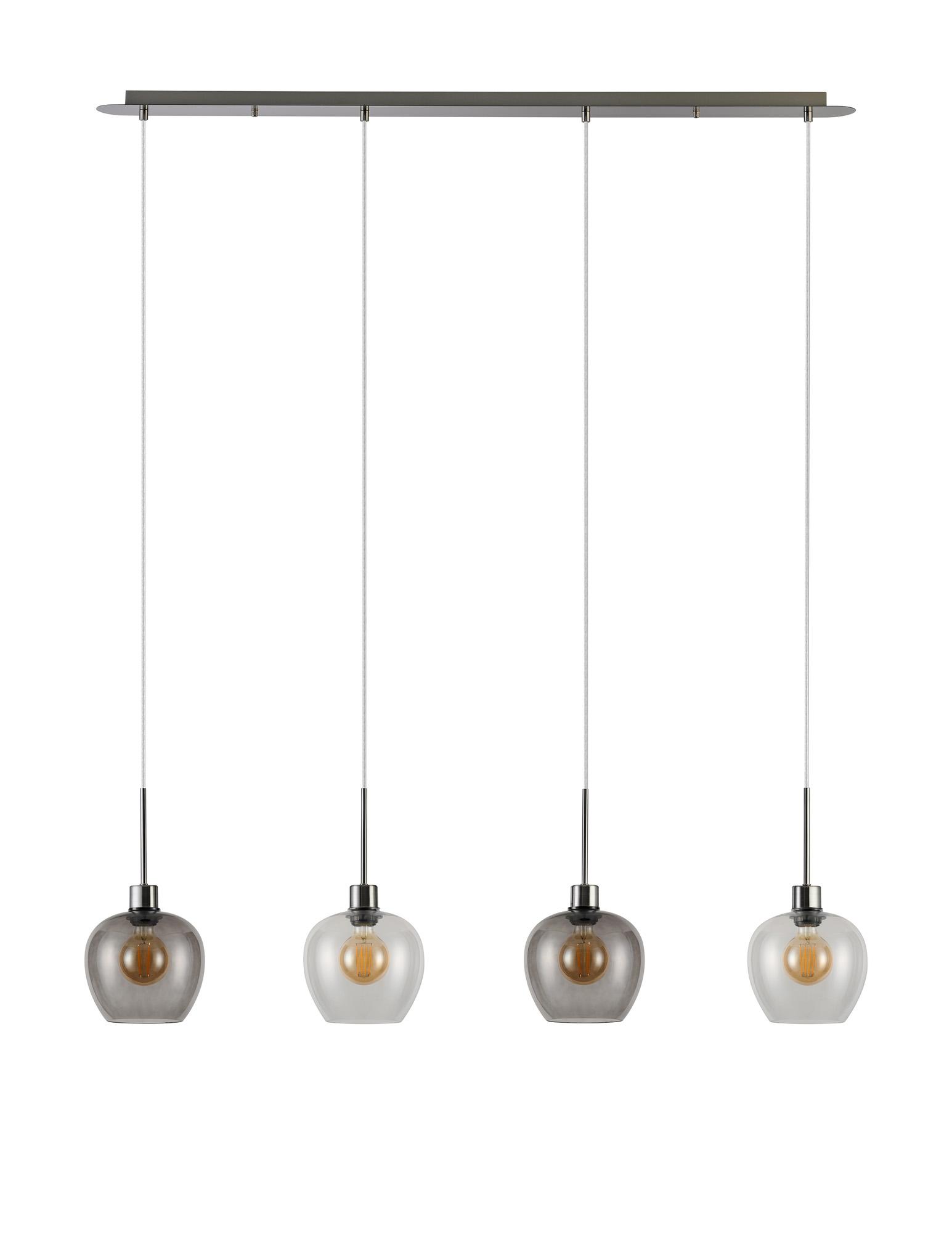Lori Linear Pendant, 4 Light Adjustable E27, Satin Nickel/Clear/Smoke Wine Shades