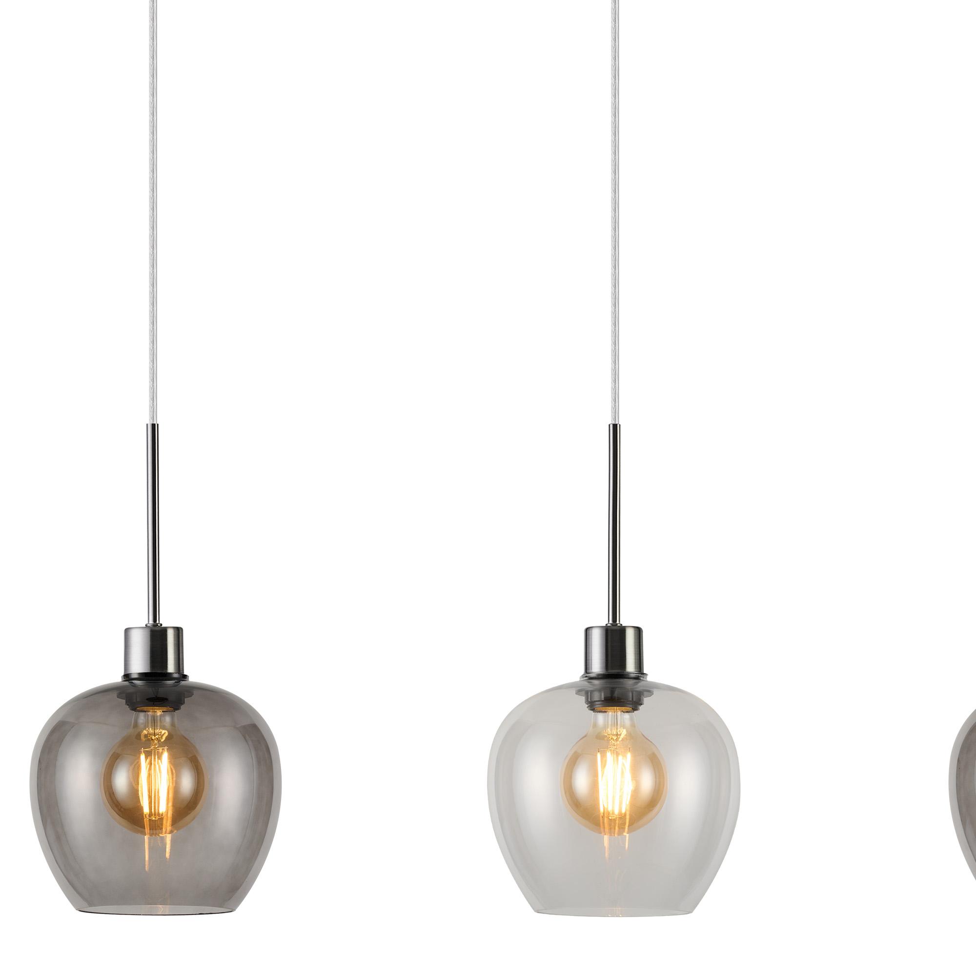 Lori Linear Pendant, 4 Light Adjustable E27, Satin Nickel/Clear/Smoke Wine Shades