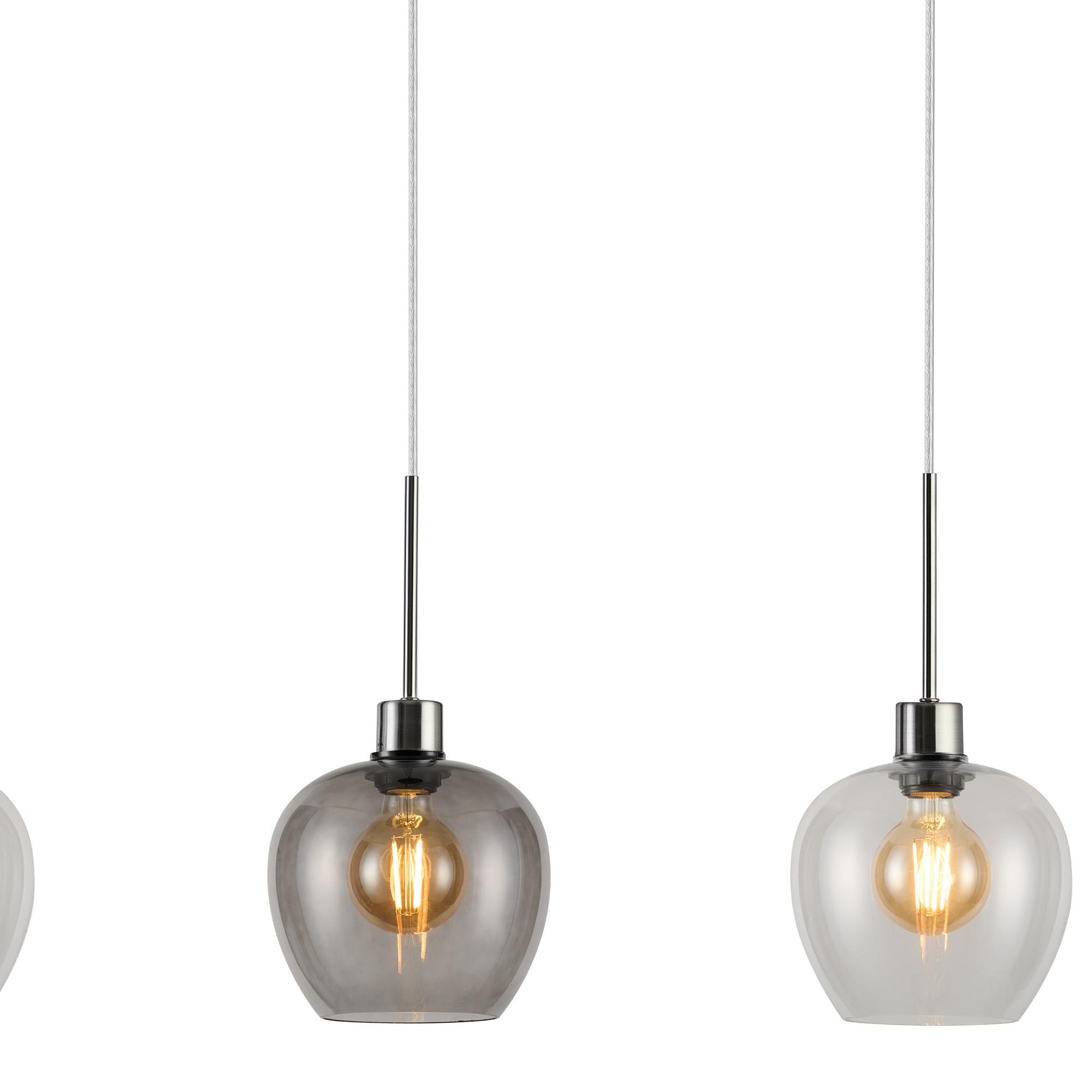 Lori Linear Pendant, 4 Light Adjustable E27, Satin Nickel/Clear/Smoke Wine Shades
