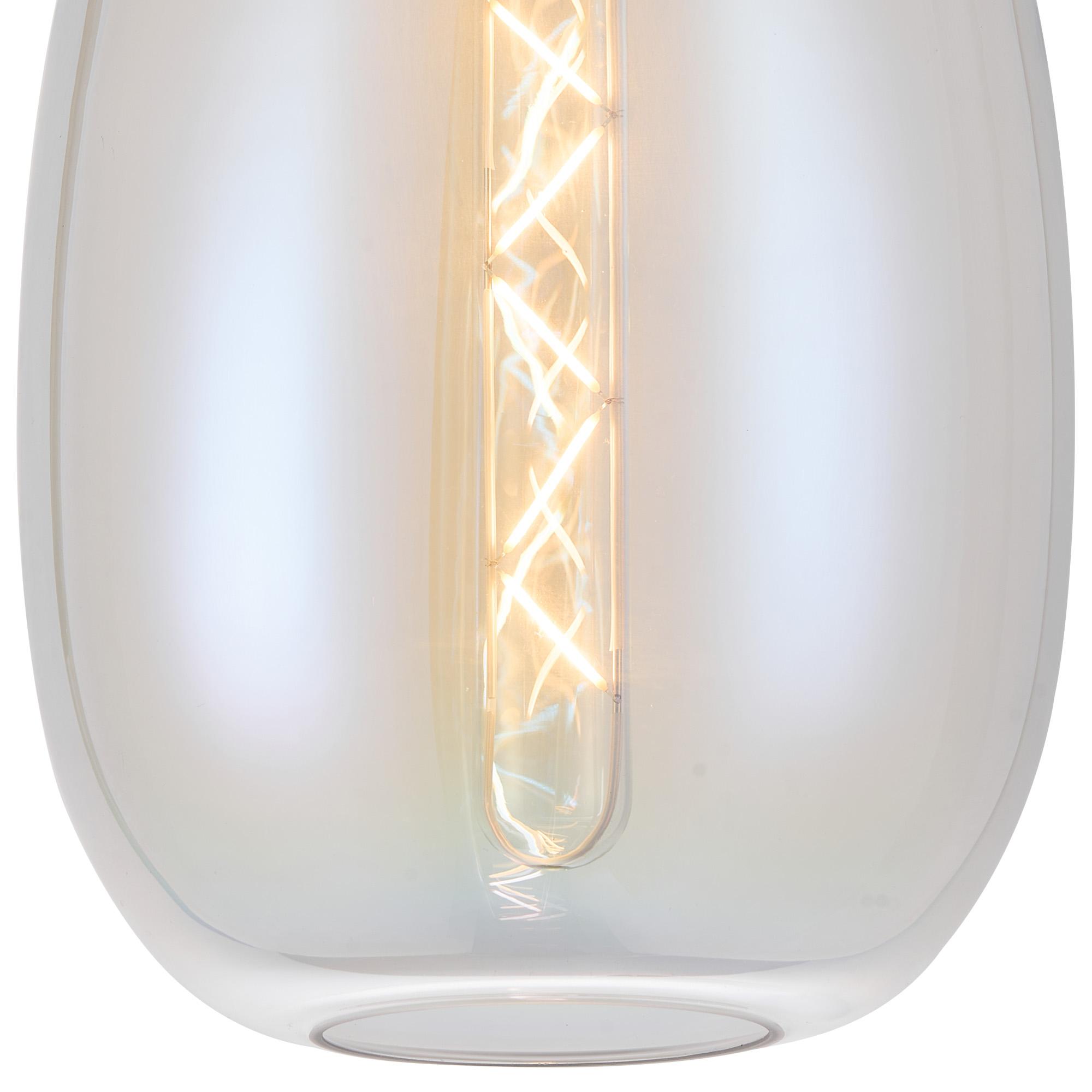 Lori 15cm Round Ceiling Flush, 1 Light Flush Fitting E27, Satin Nickel/Iridescent Slim Curved Trapezium Shades