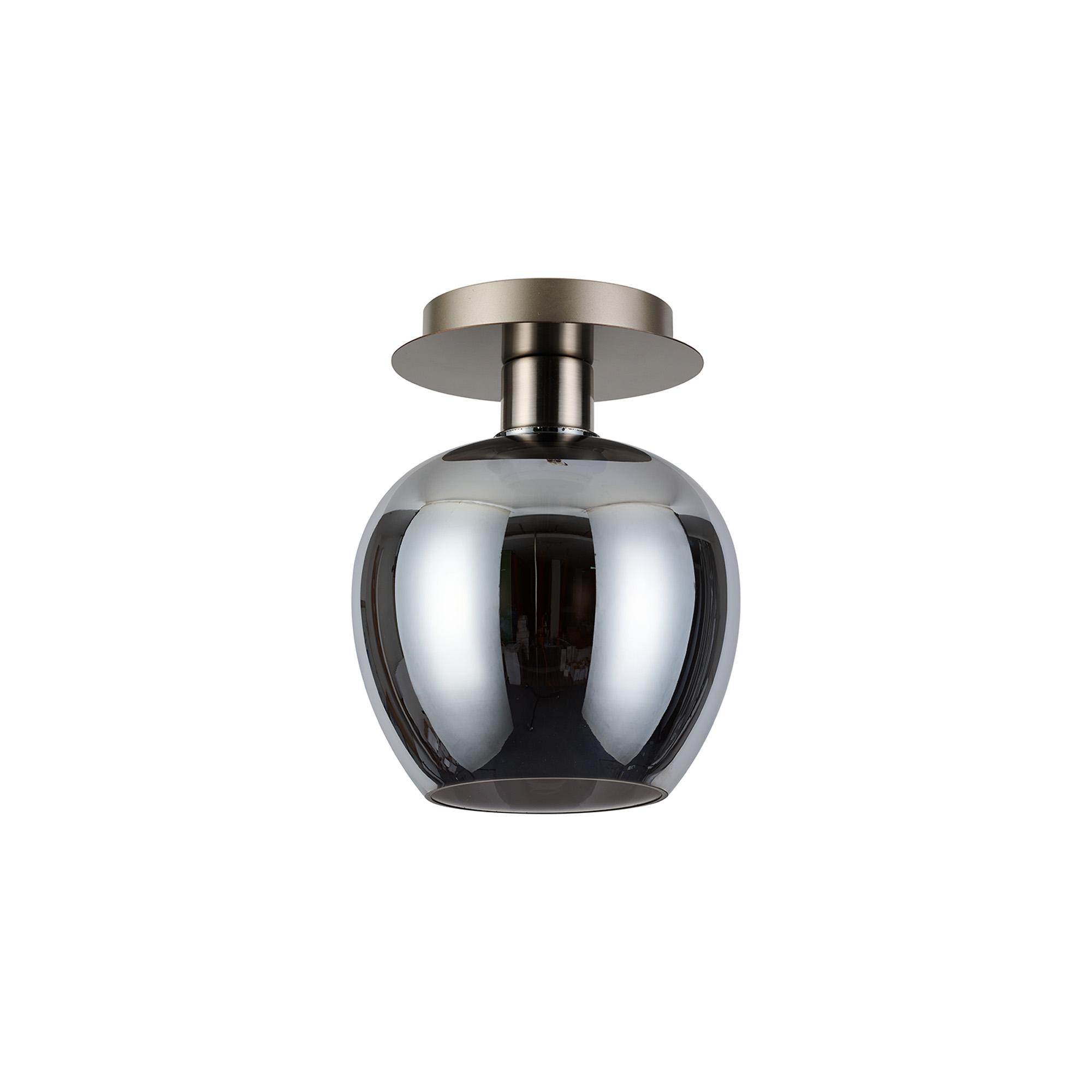 Lori 15cm Round Ceiling Flush, 1 Light Flush Fitting E27, Satin Nickel/Chrome Wine Shades