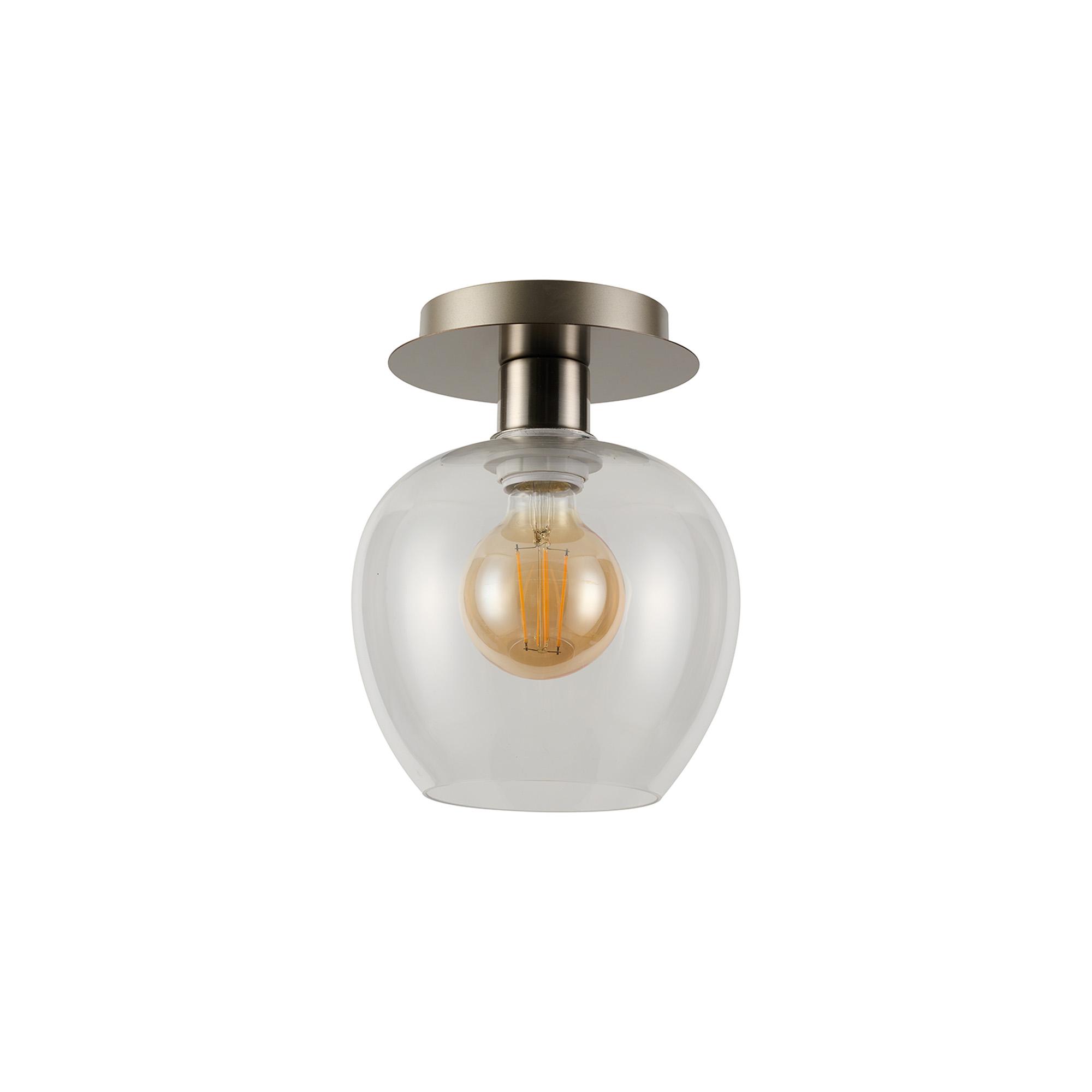 Lori 15cm Round Ceiling Flush, 1 Light Flush Fitting E27, Satin Nickel/Clear Wine Shades