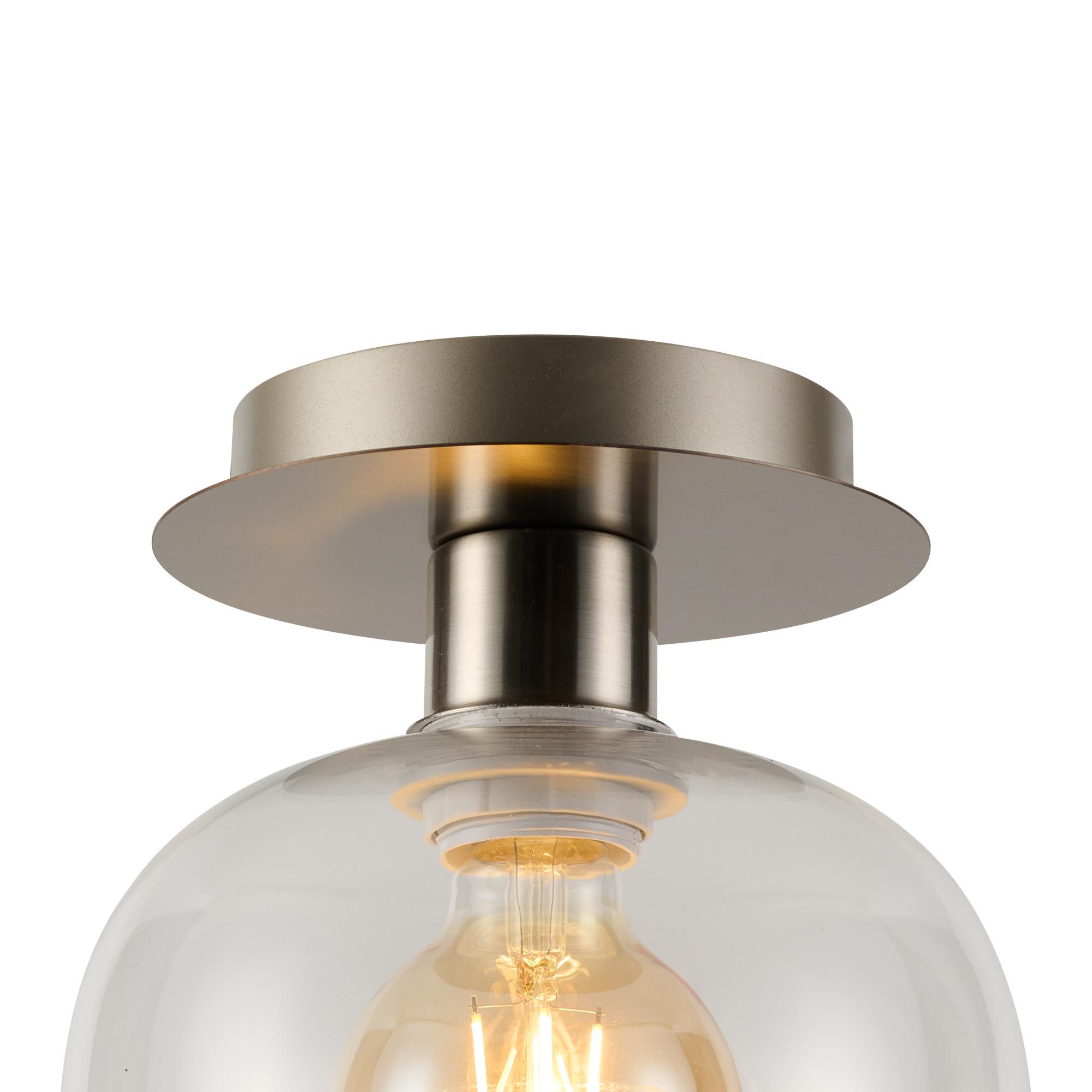 Lori 15cm Round Ceiling Flush, 1 Light Flush Fitting E27, Satin Nickel/Clear Wine Shades