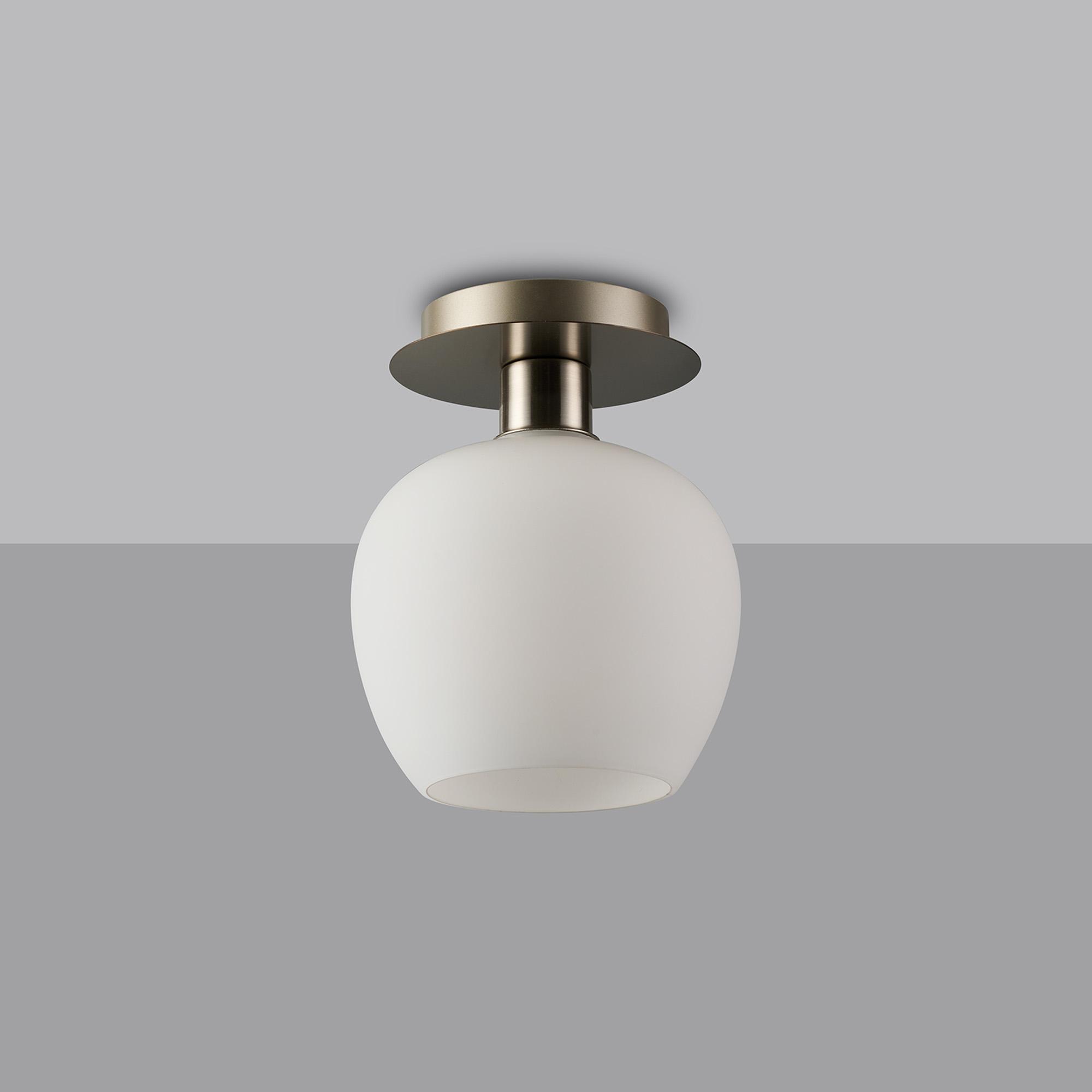 Lori 15cm Round Ceiling Flush, 1 Light Flush Fitting E27, Satin Nickel/Opal Wine Shades