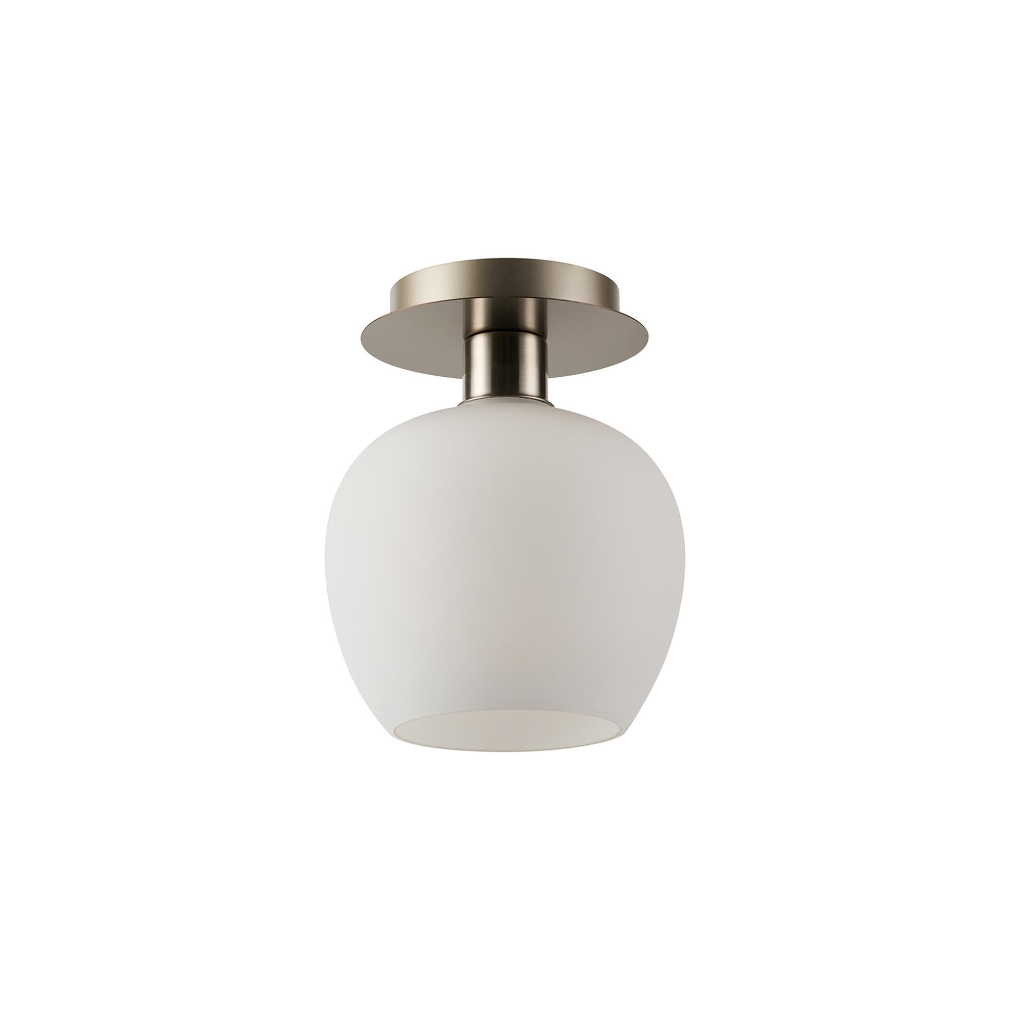 Lori 15cm Round Ceiling Flush, 1 Light Flush Fitting E27, Satin Nickel/Opal Wine Shades
