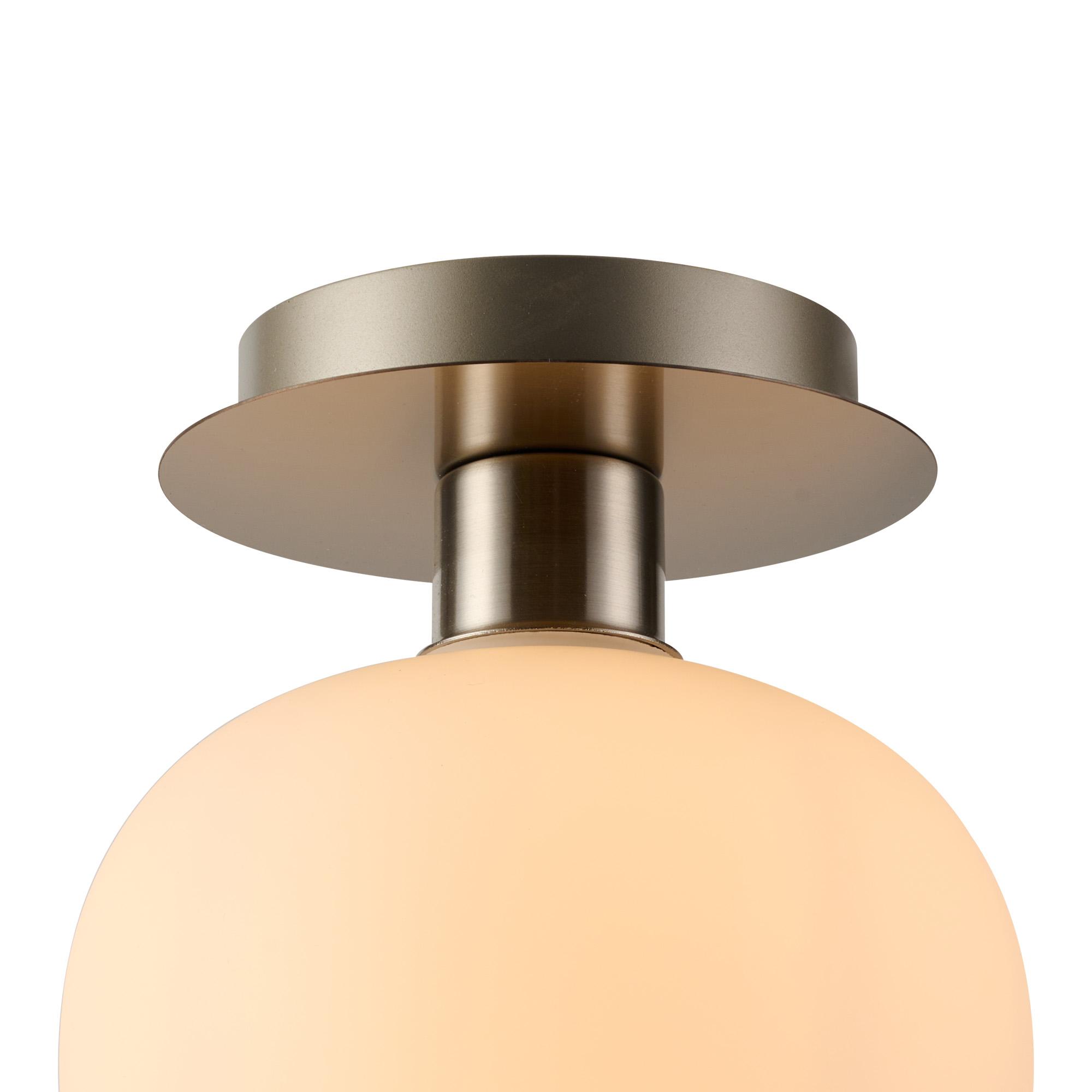 Lori 15cm Round Ceiling Flush, 1 Light Flush Fitting E27, Satin Nickel/Opal Wine Shades