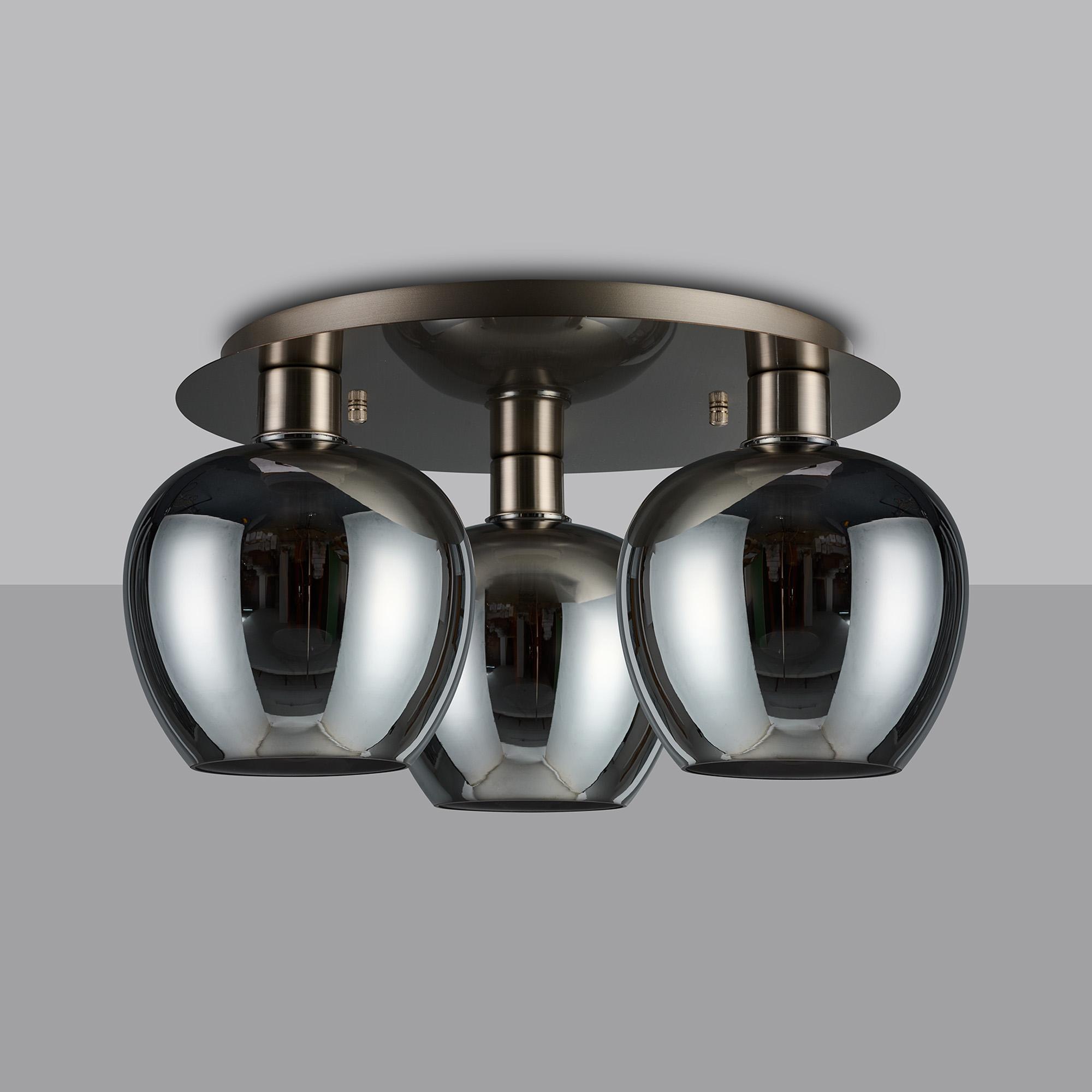 Lori 40cm Round Ceiling Flush, 3 Light Flush Fitting, Satin Nickel/Chrome Wine Shades