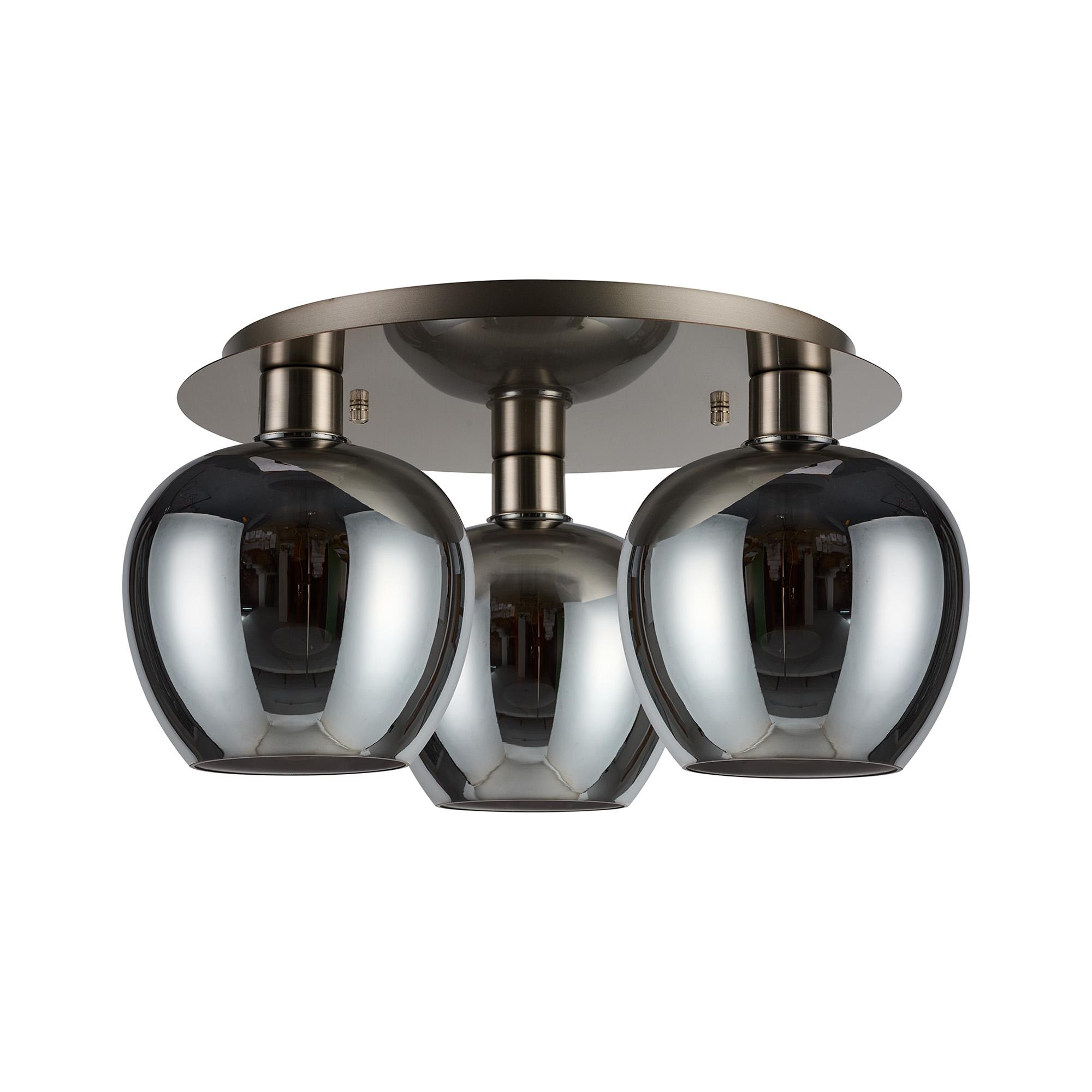 Lori 40cm Round Ceiling Flush, 3 Light Flush Fitting, Satin Nickel/Chrome Wine Shades