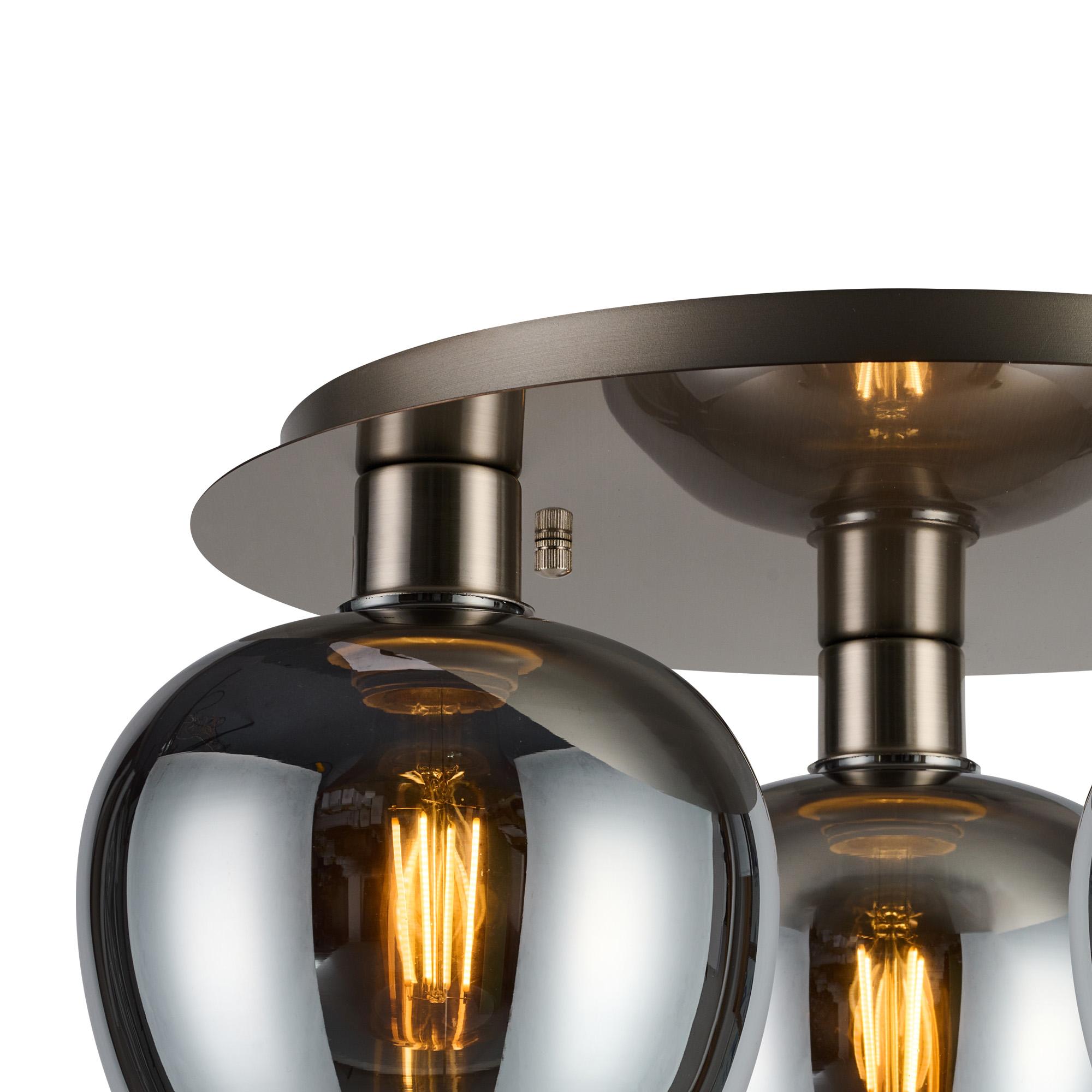 Lori 40cm Round Ceiling Flush, 3 Light Flush Fitting, Satin Nickel/Chrome Wine Shades