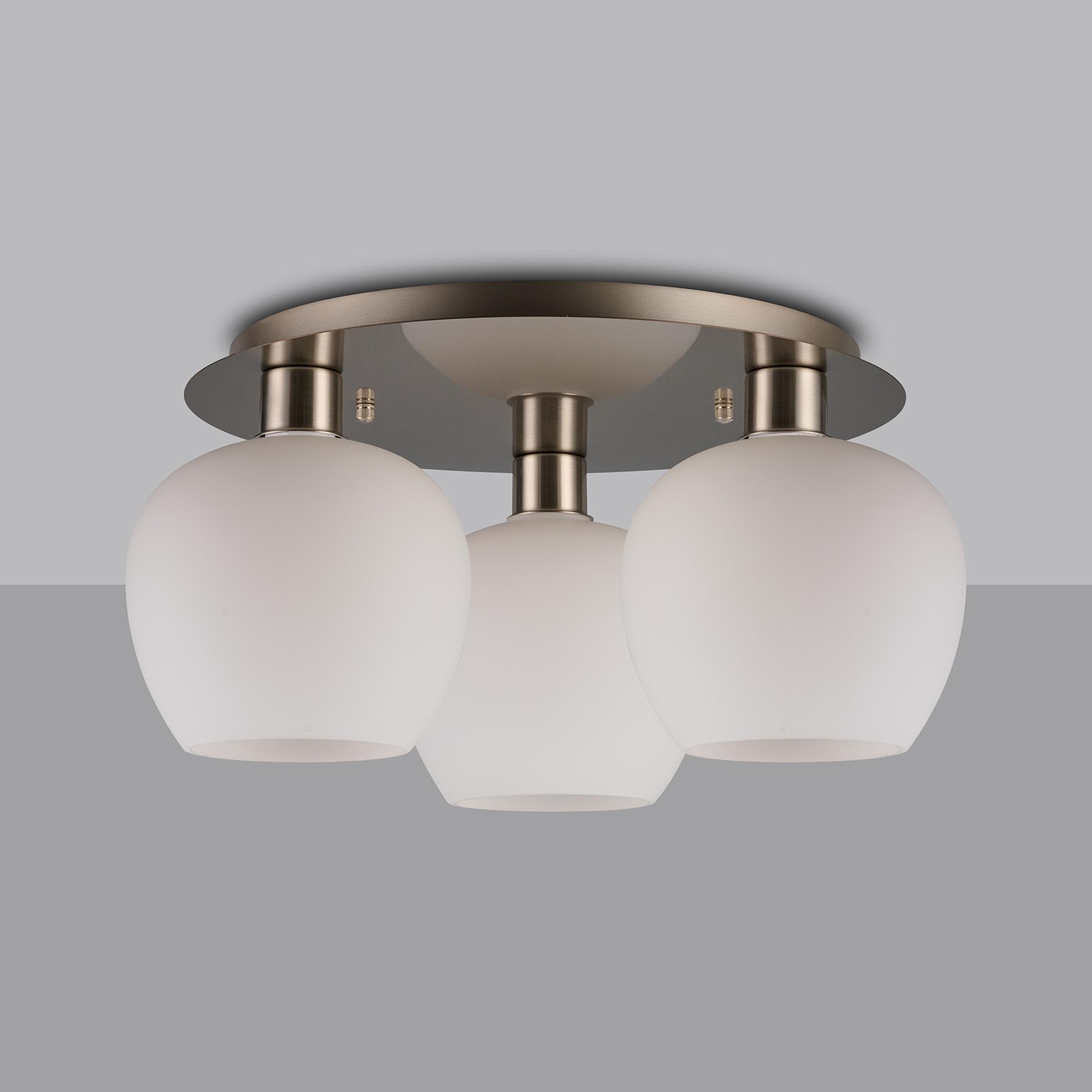 Lori 40cm Round Ceiling Flush, 3 Light Flush Fitting, Satin Nickel/Opal Wine Shades