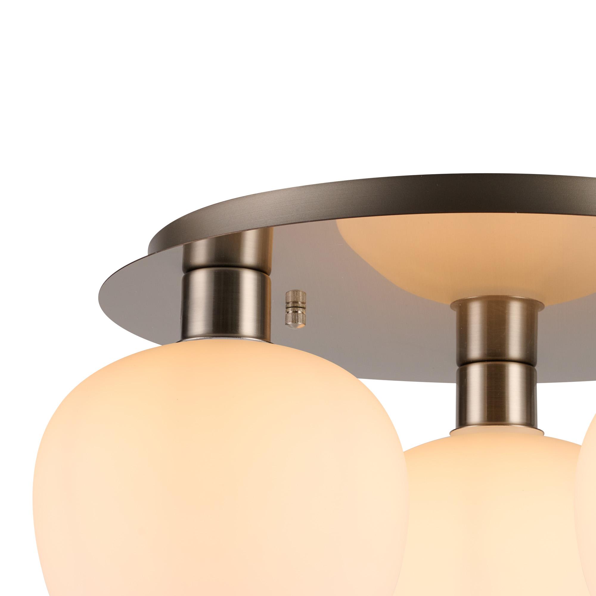 Lori 40cm Round Ceiling Flush, 3 Light Flush Fitting, Satin Nickel/Opal Wine Shades