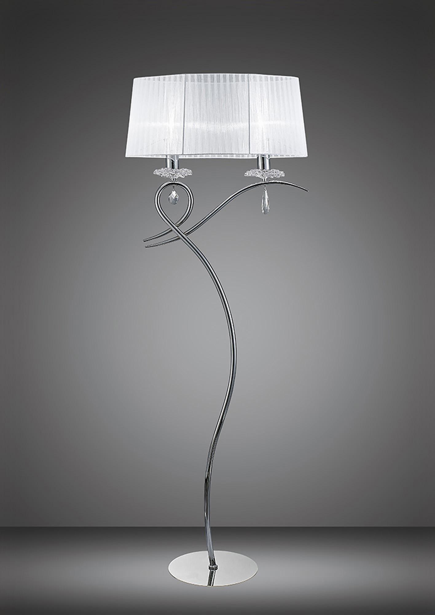 Louise Floor Lamp 2 Light E27 With White Shade Polished Chrome / Clear Crystal