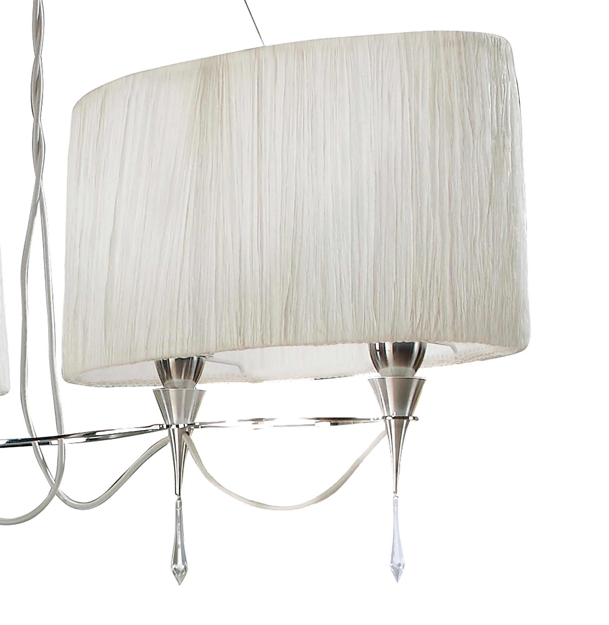Lucca Linear Pendant 2 Arm 4 Light E27 Line, Polished Chrome With White Shades & Clear Crystal