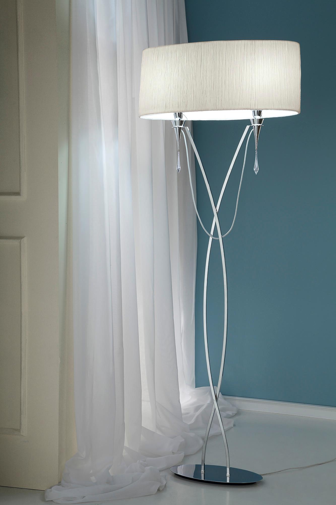 Lucca Floor Lamp 2 Light E27, Polished Chrome With White Shade & Clear Crystal