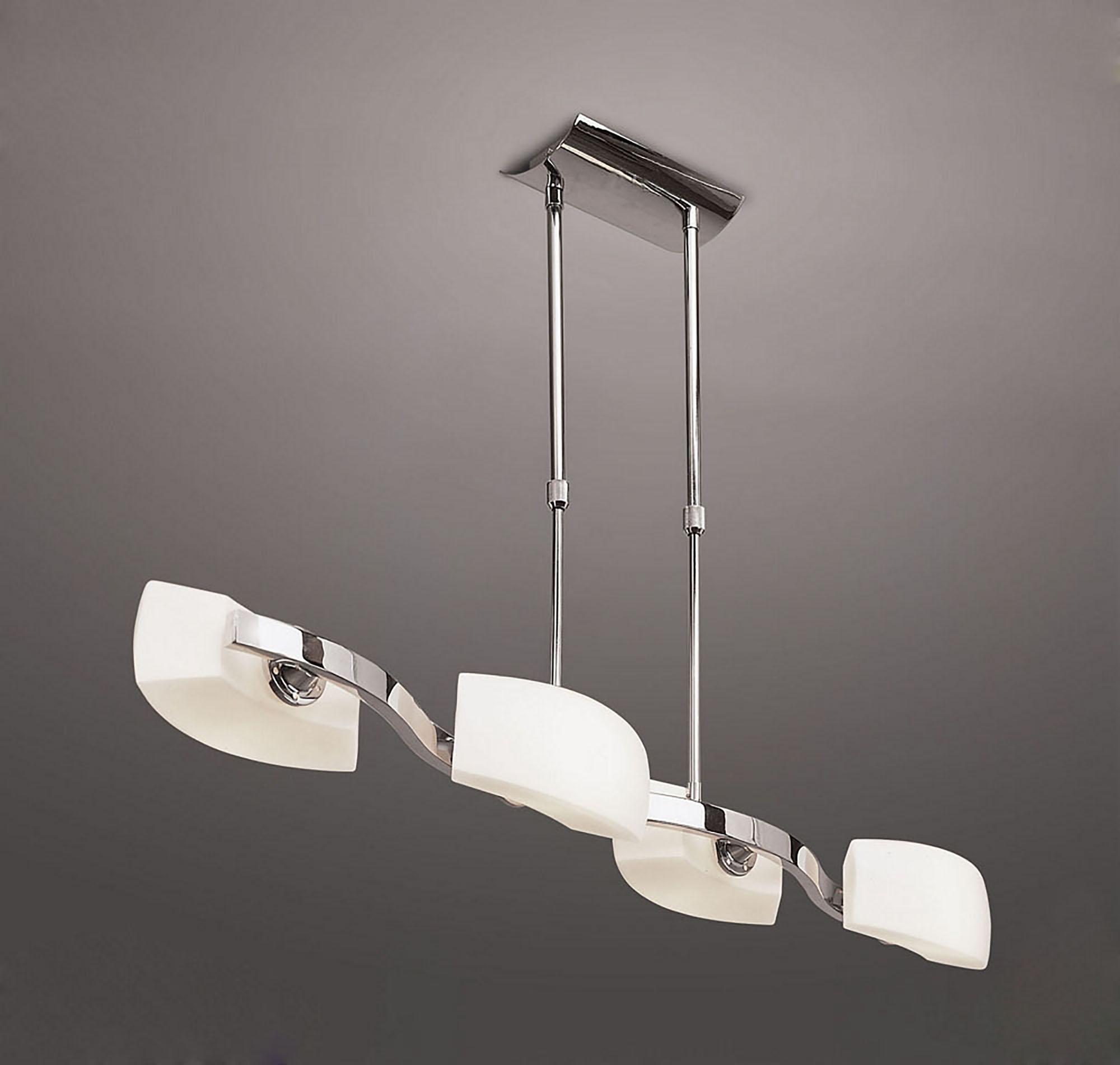 Lupa Telescopic Pendant Linear Bar 4 Light G9, Polished Chrome/Frosted White Glass