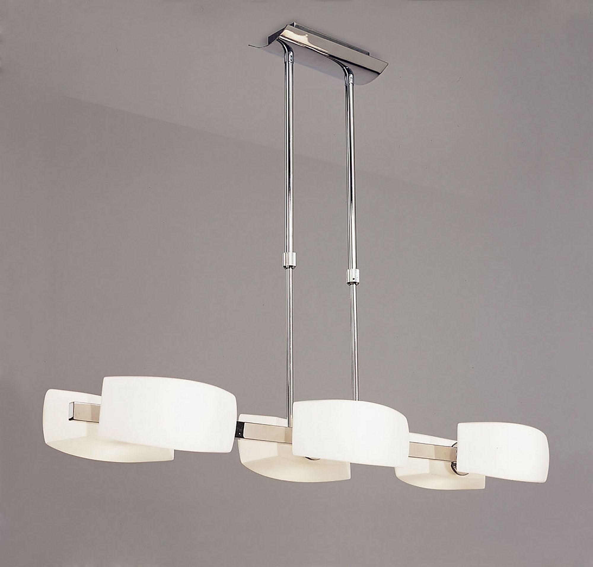 Lupa Rectangular Telescopic Pendant Bar 6 Light G9, Polished Chrome/Frosted White Glass