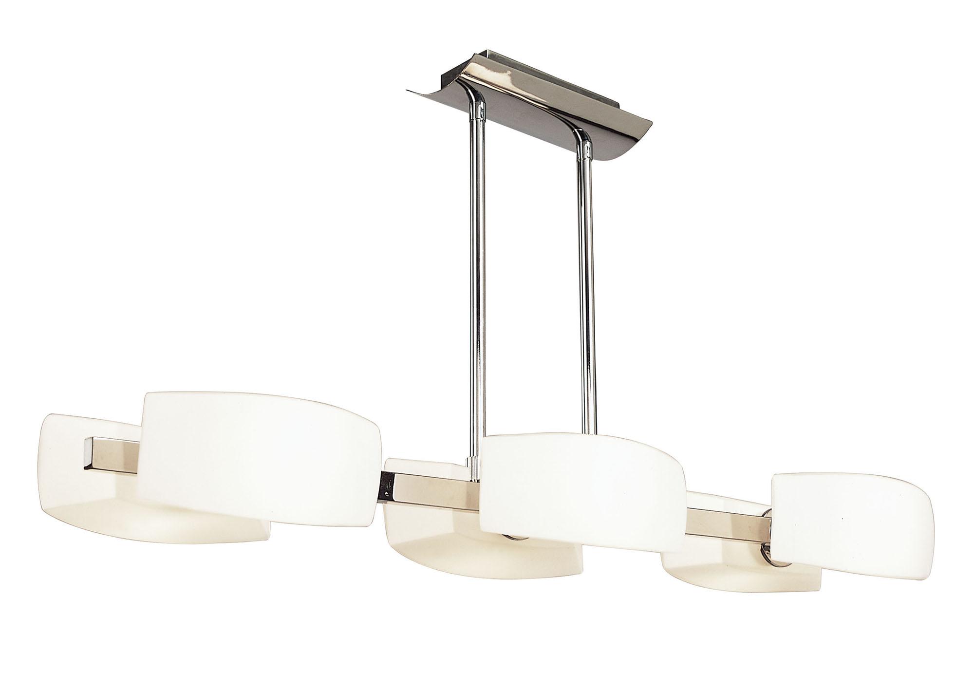 Lupa Rectangular Telescopic Pendant Bar 6 Light G9, Polished Chrome/Frosted White Glass