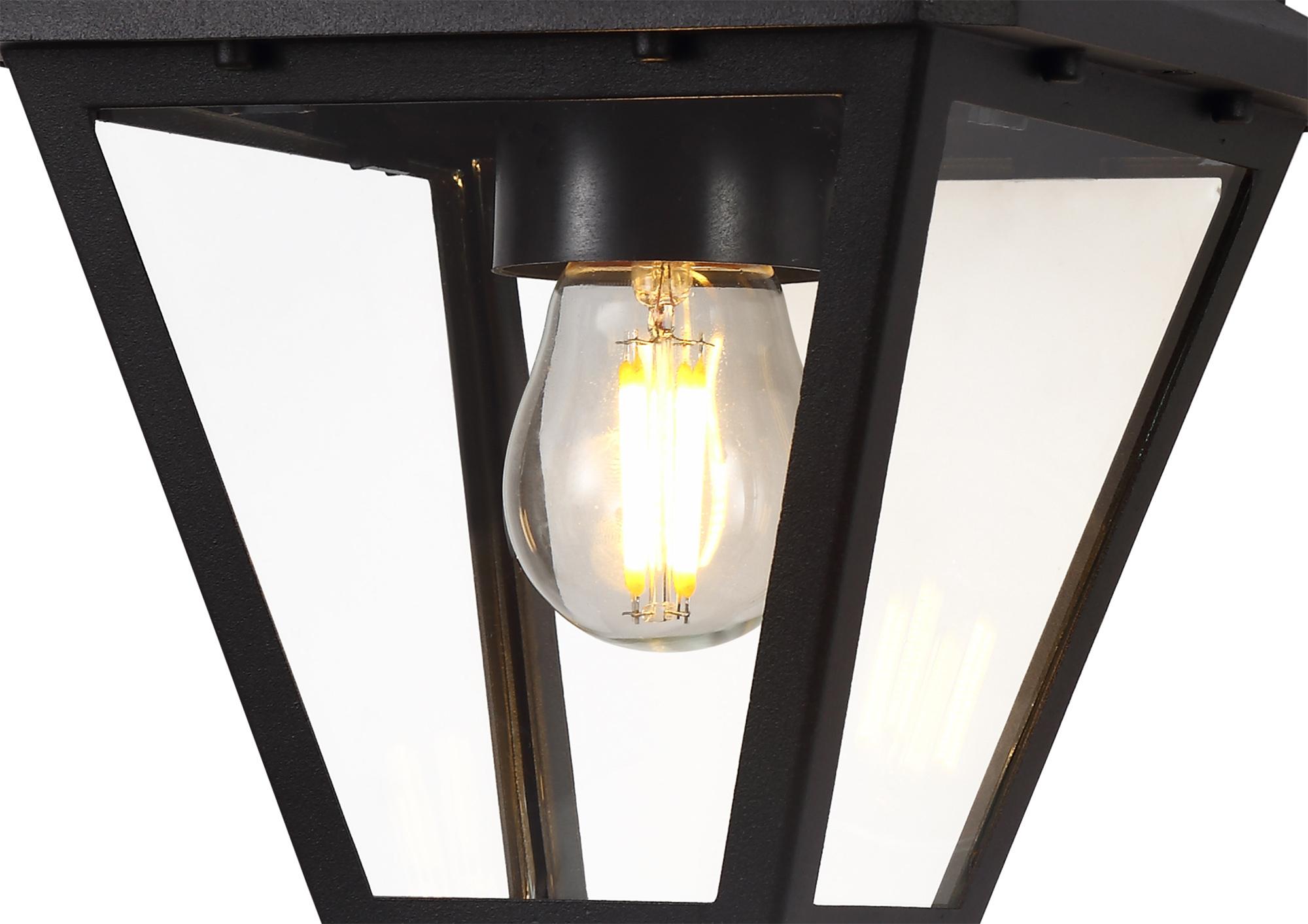 Luqi Downward Wall Lamp, 1 x E27, IP44, Black/Clear Glass, 2yrs Warranty