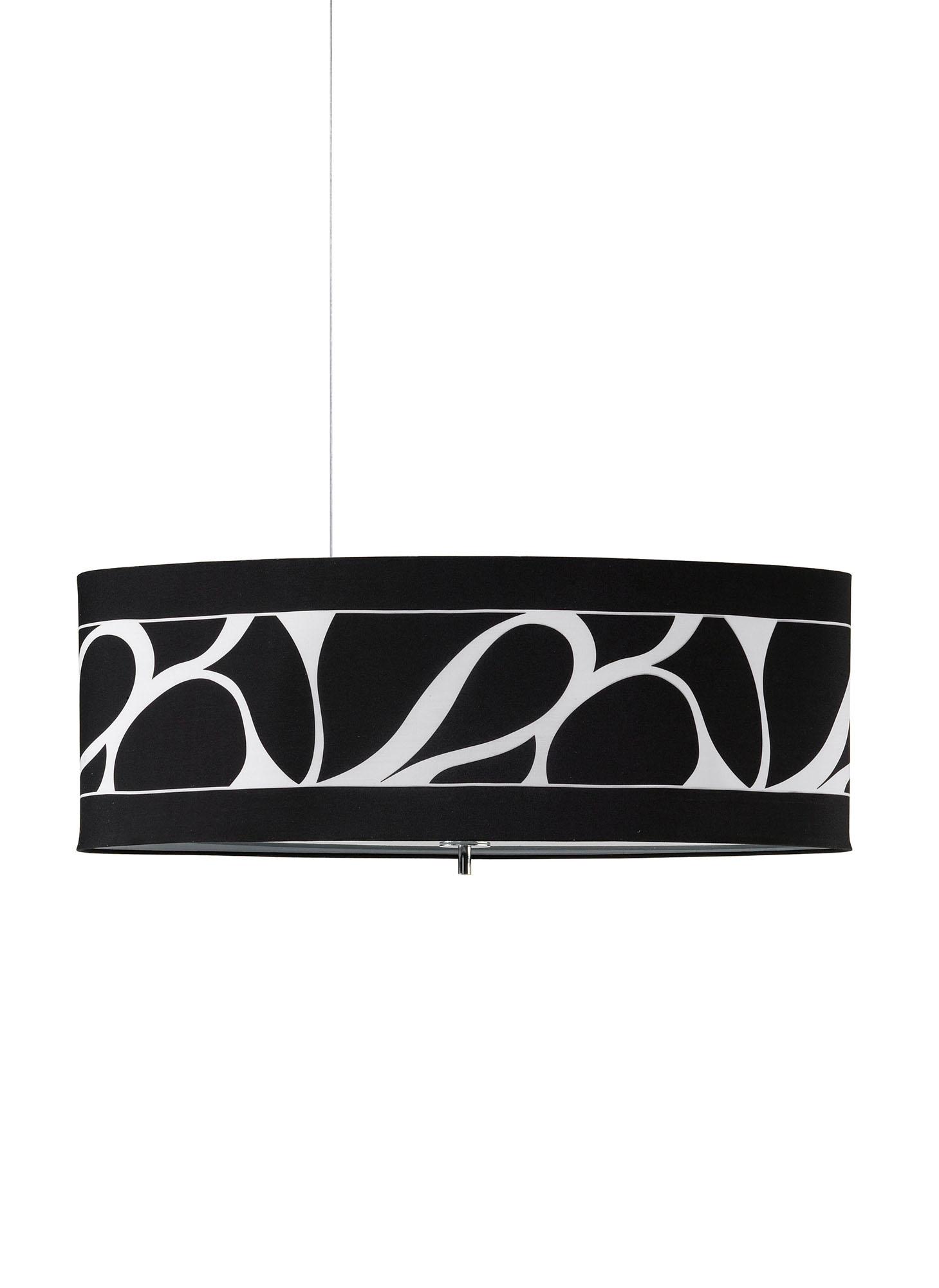 Manhattan Linear Pendant Large 3 Light L1, SGU10, Polished Chrome, Frosted Glass With Black Patterned Shade, CFL Lamps INCLUDED