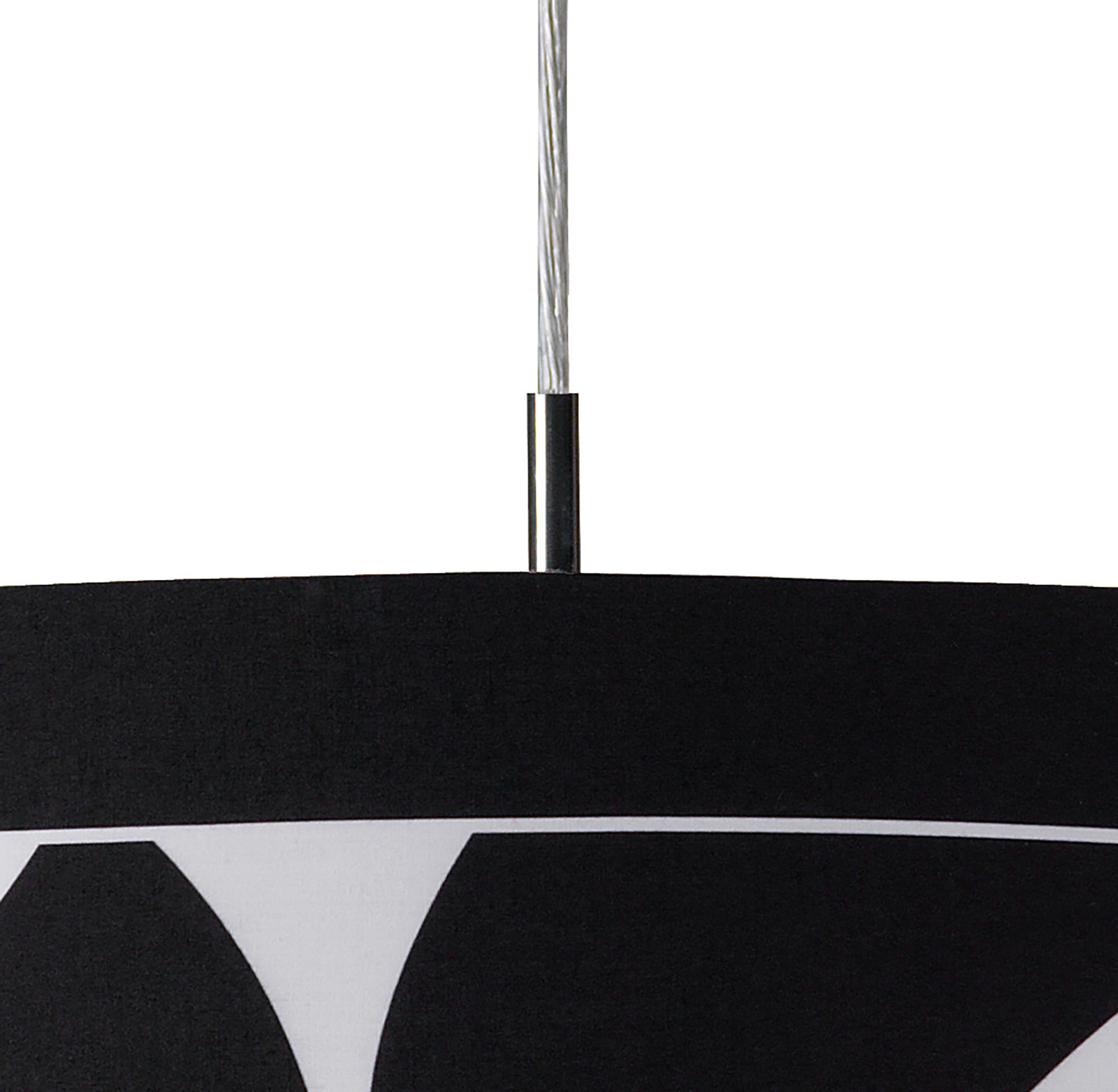 Manhattan 50cm Pendant Small 3 Light L1/SGU10, Polished Chrome/Frosted Glass With Black Patterned Shade, CFL Lamps INCLUDED