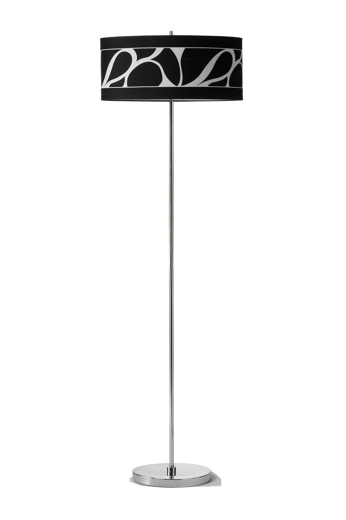 Manhattan Floor Lamp 3 Light L1/SGU10, Polished Chrome/Frosted Glass With Black Patterned Shade, CFL Lamps INCLUDED