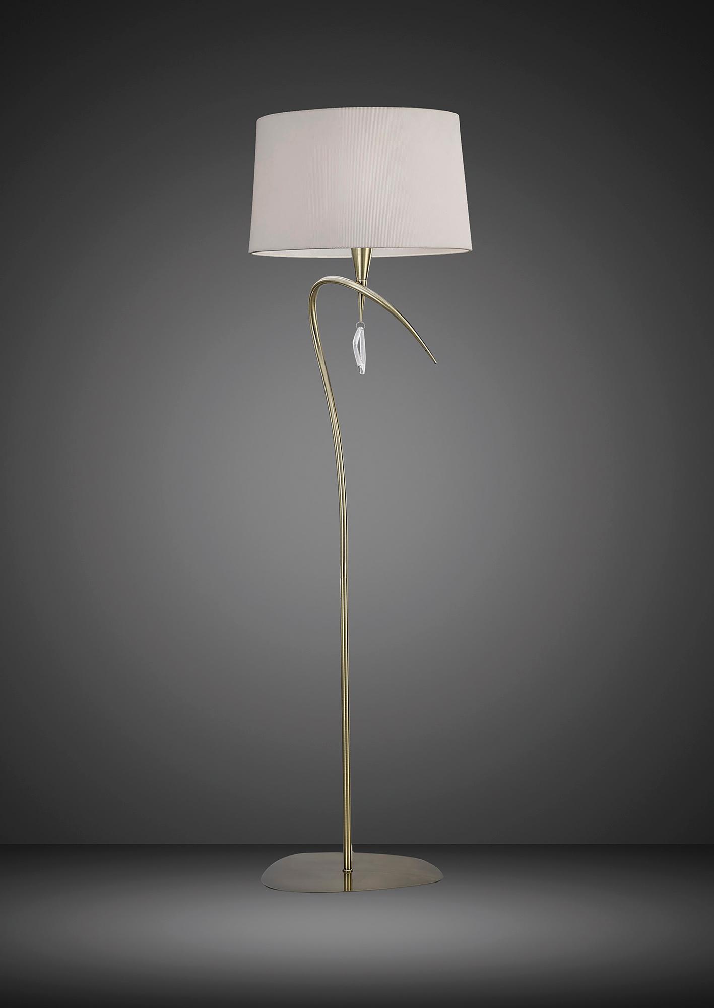 Mara Floor Lamp 4 Light E27, Antique Brass With Ivory White Shade