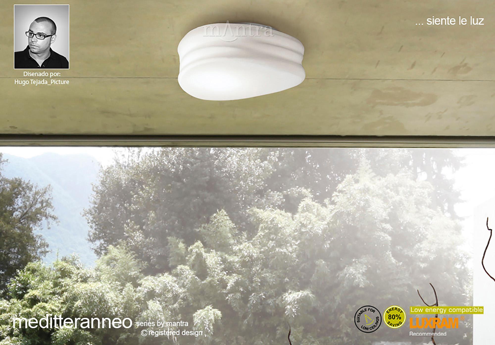 Mediterraneo Ceiling / Wall 2 Light GU10 Small, Frosted White Glass, CFL Lamps INCLUDED