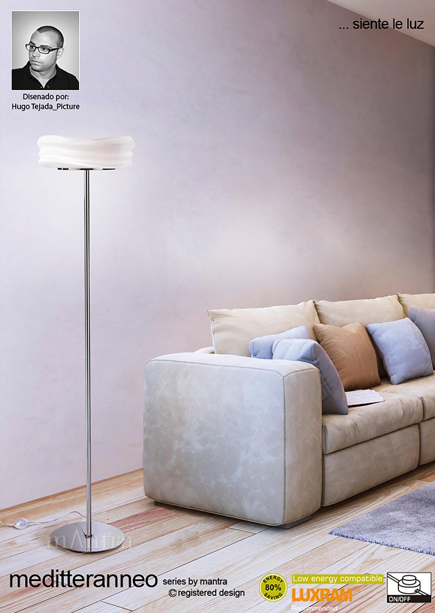 Mediterraneo Floor Lamp 2 Light E27, Polished Chrome / Frosted White Glass