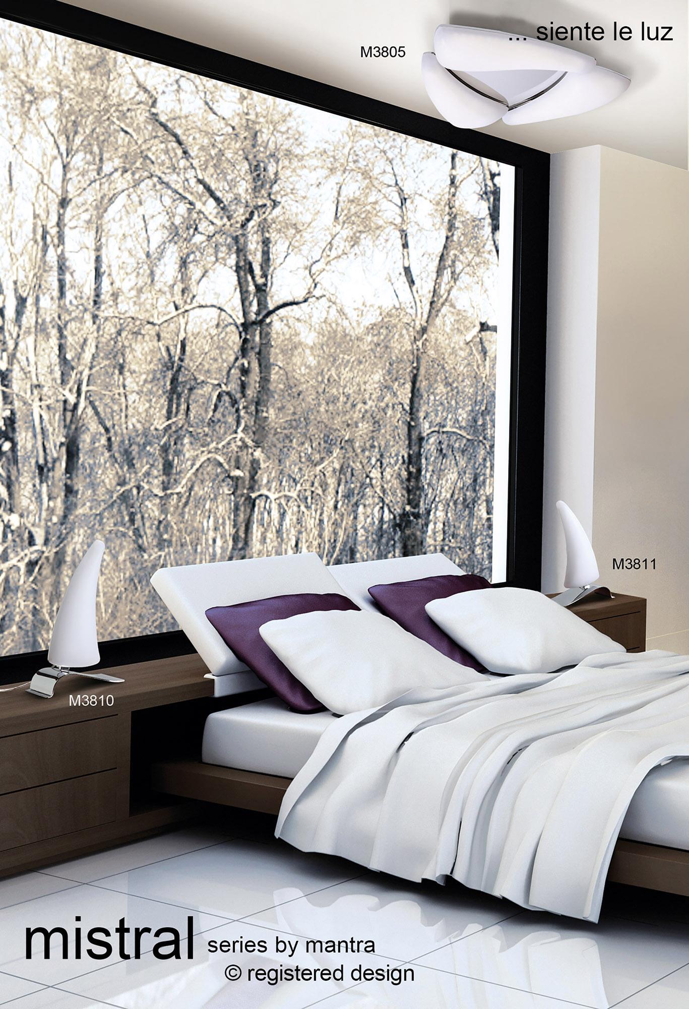 Mistral LED Table Lamp Right 6W LED 3000K, 540lm, Polished Chrome/Frosted Acrylic, 3yrs Warranty