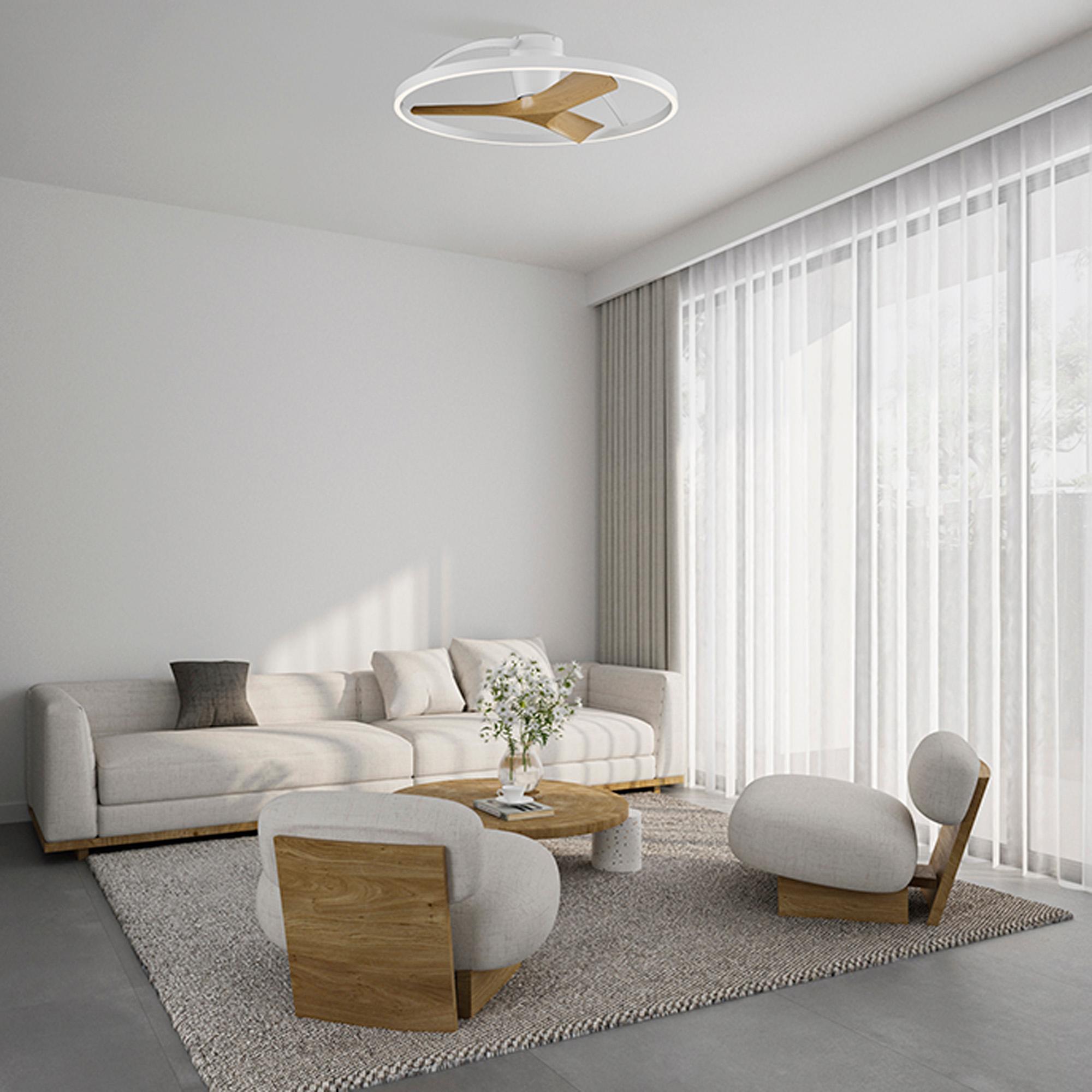 Nepal II 75cm 32W LED Dimmable Light With Built-In 32W DC Reversible Fan, White/Wood Finish c/w Remote Control, 4000lm, 5yrs Warranty